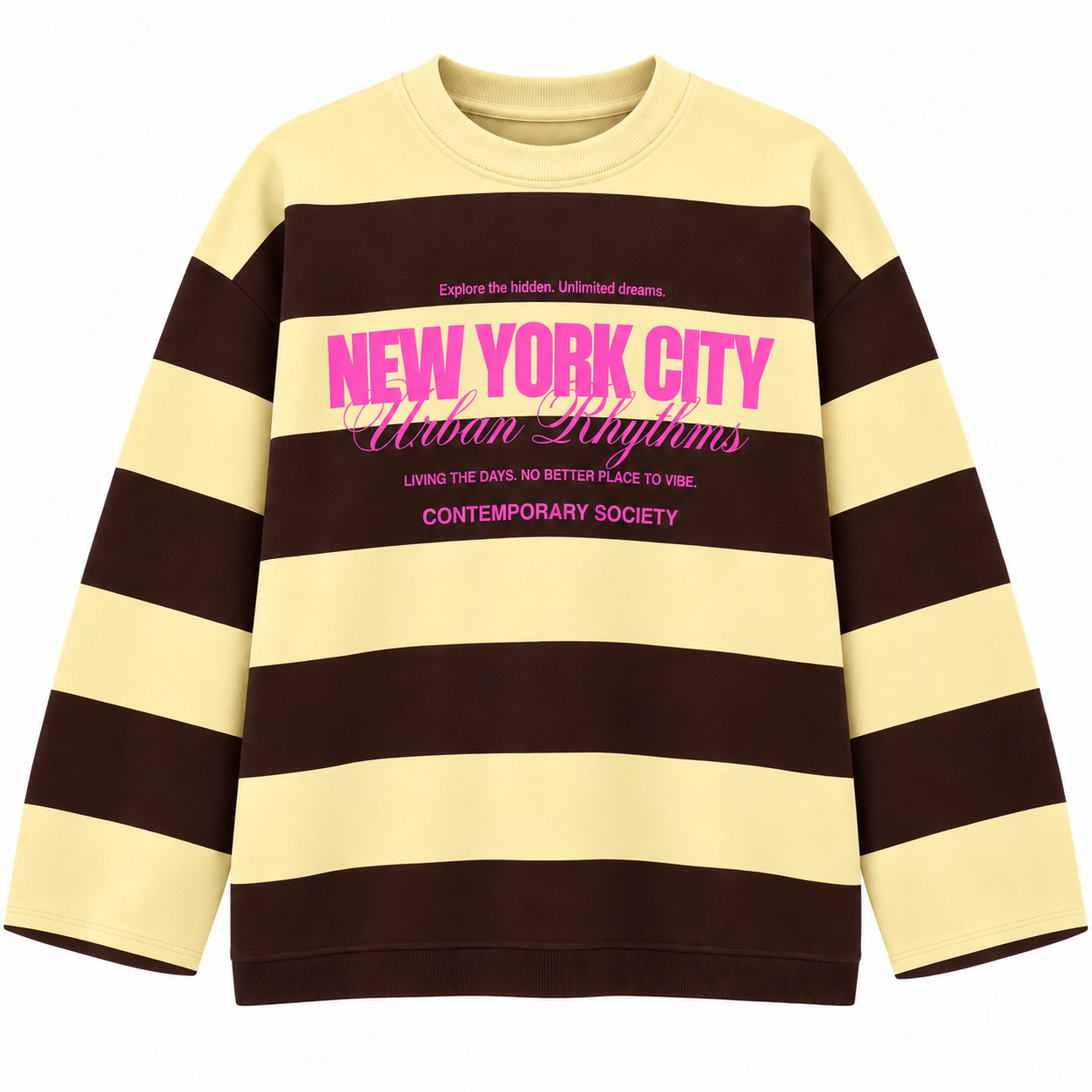 Valen Premium Seri Baskılı Çizgili Sweatshirt Sarı-Kahve