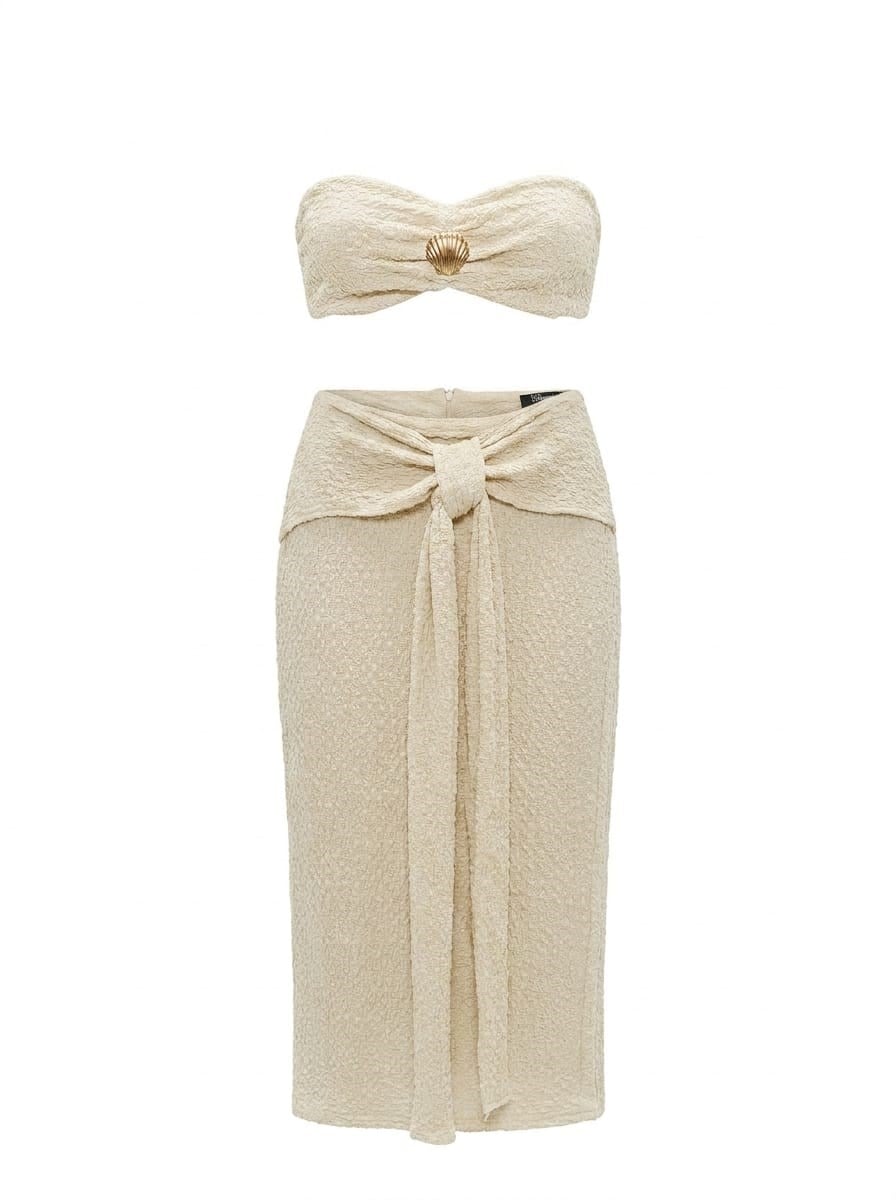 Wasso Ekru Etek Büstiyer Beachwear Takım