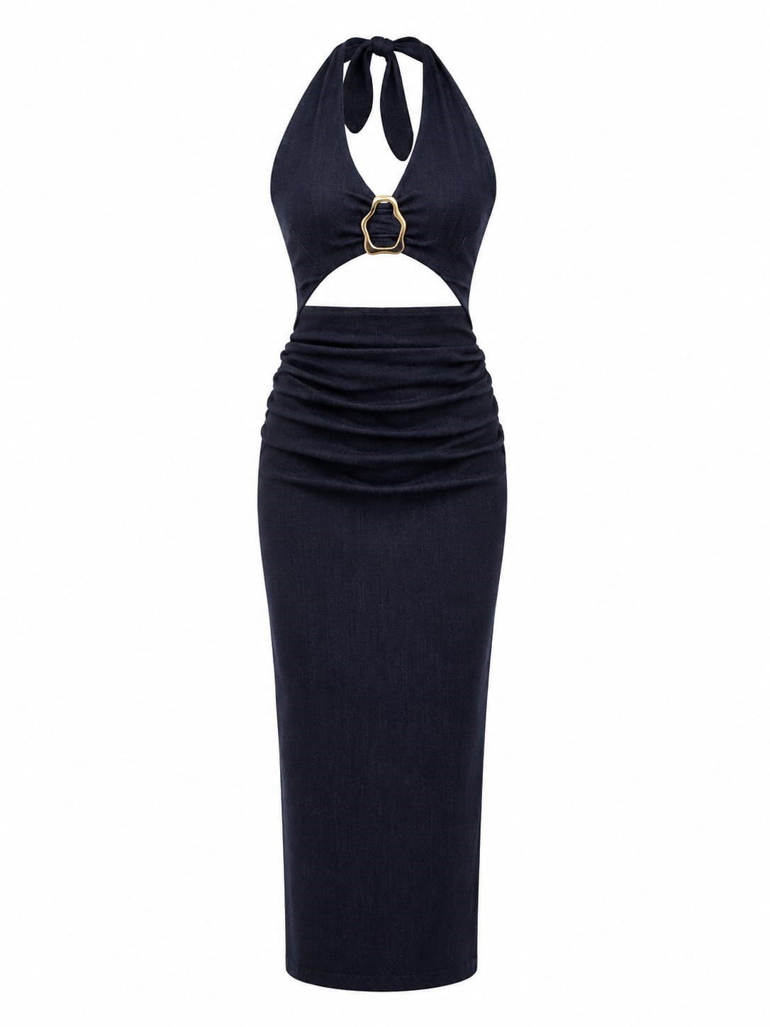 Yonne Gold Tokalı Likralı Denim Elbise