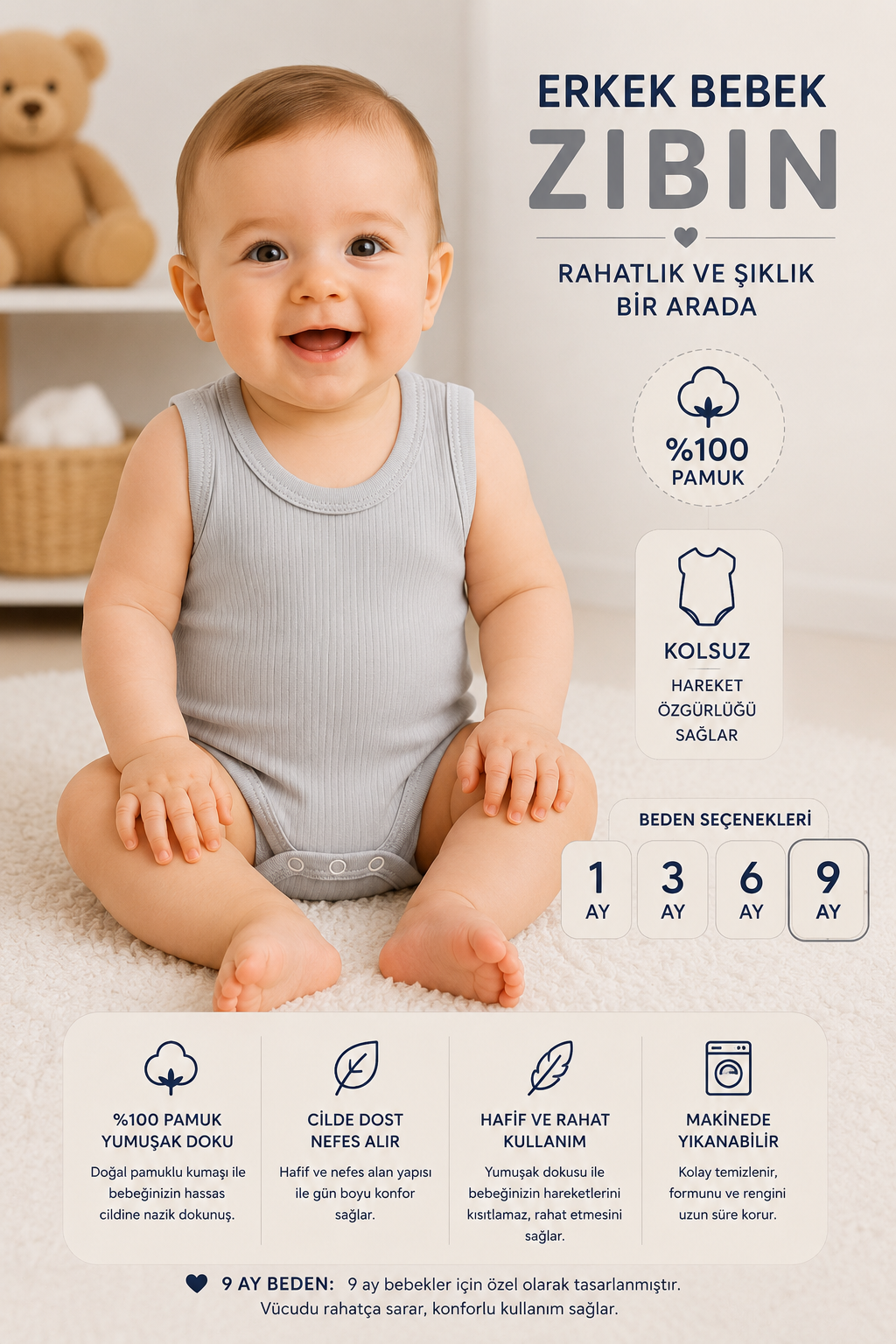 Erkek Bebek Jakarlı  Zıbın -Gri 
