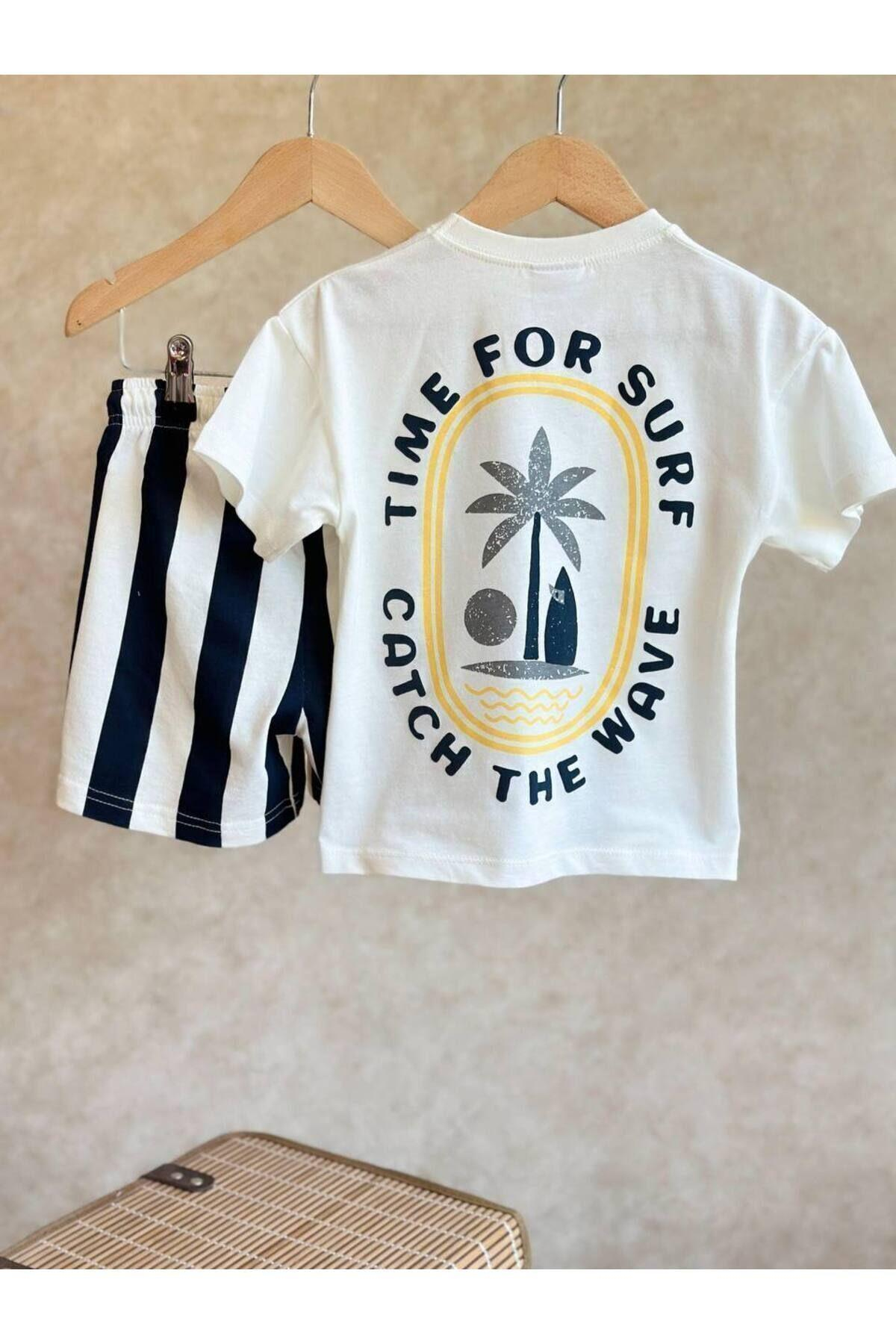 Erkek Çocuk Time For Surf basklı  T-shirt ve Şort Takım