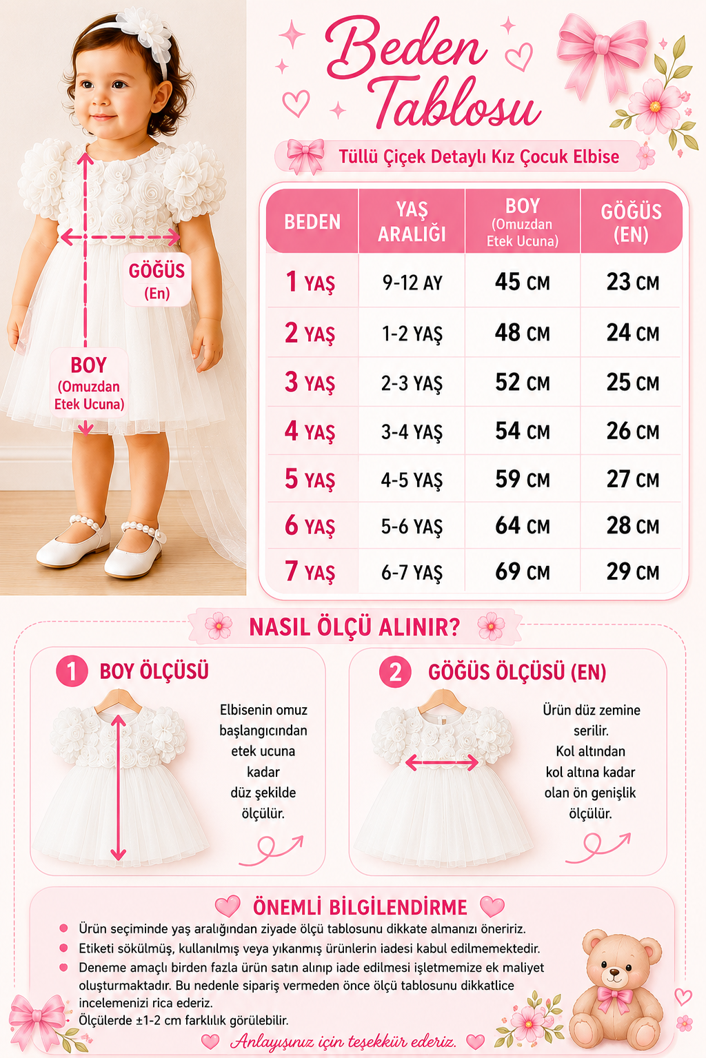 Kız Bebek Beyaz Elbise Kısa Kollu Fiyonklu Doğum Günü Parti Düğün Özel Gün Tüllü Astarlı Prenses Parti Elbise 