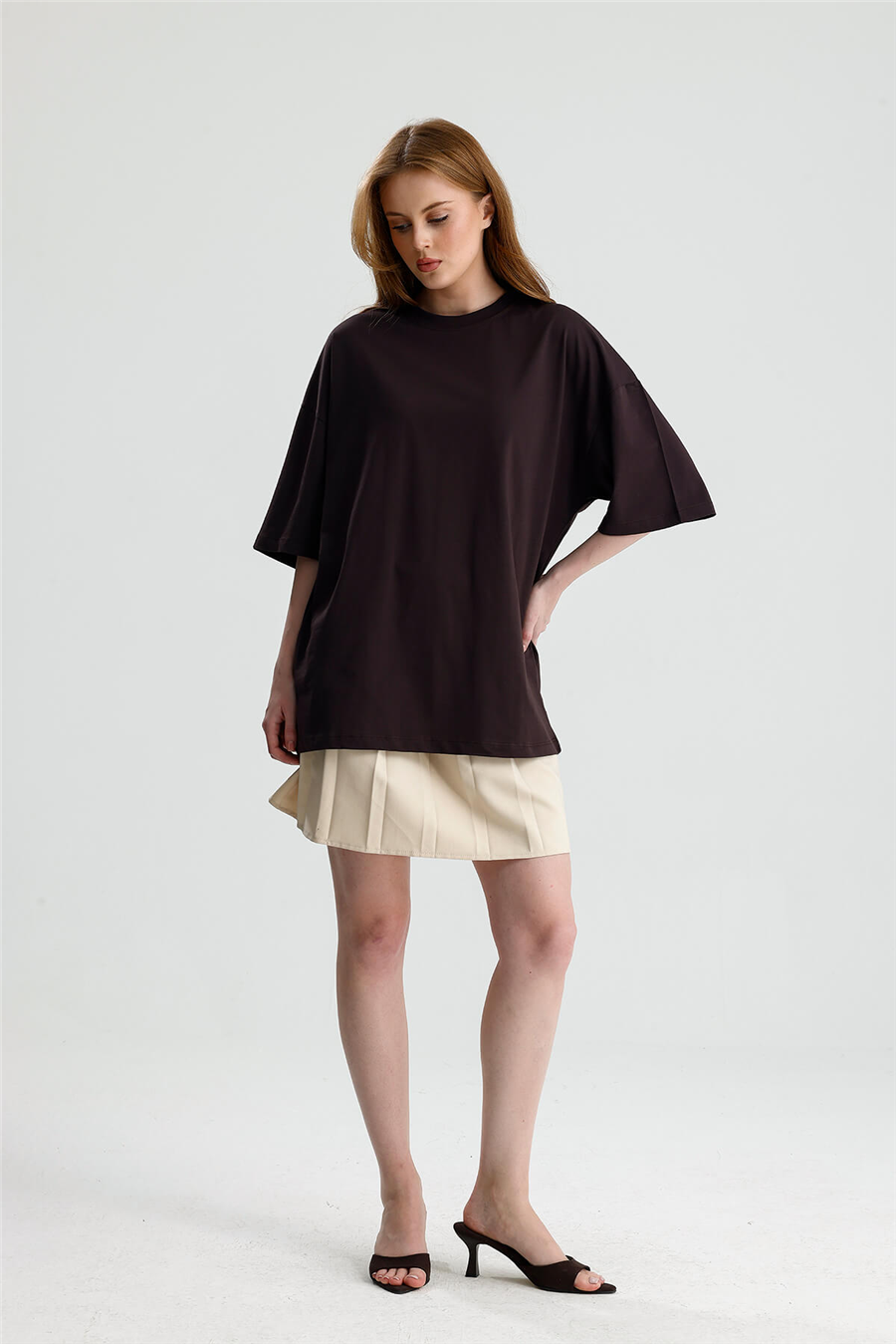 Kahve Oversize Kısa Kol Tshirt