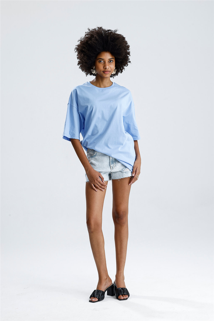Mavi Oversize Kısa Kol Tshirt
