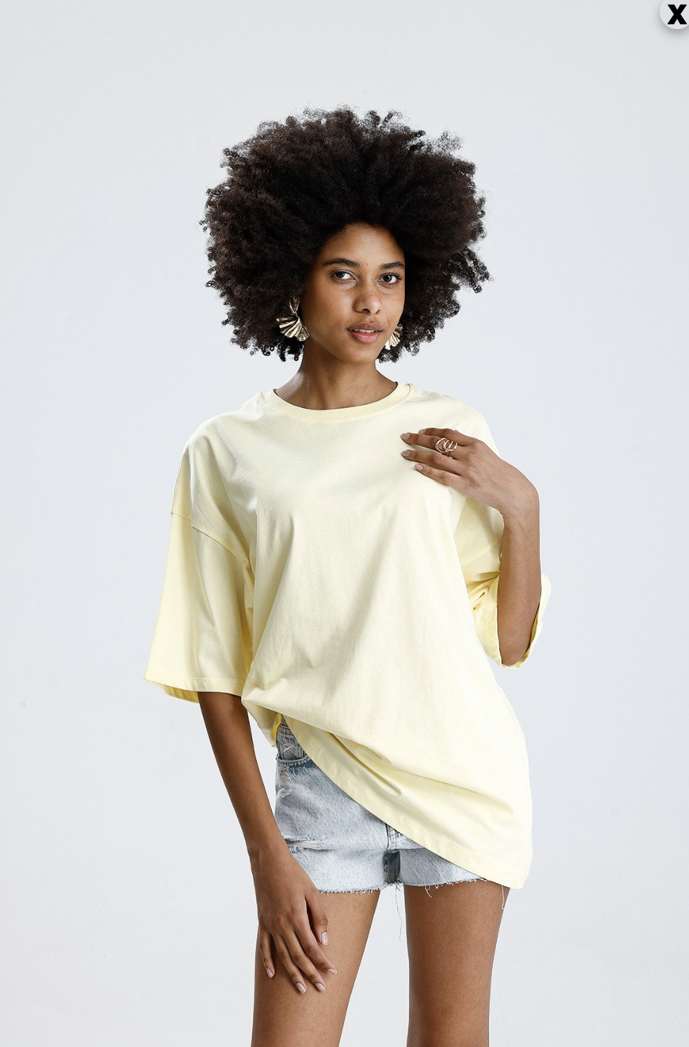 Sarı Oversize Basic Yaka Kısa Kol Tshirt
