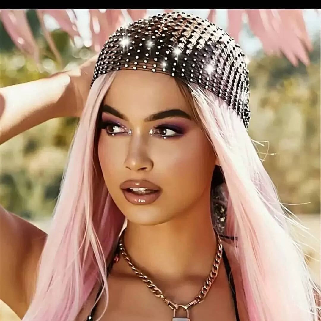 Siyah Taşlı File Bandana Saç Aksesuarı Bone