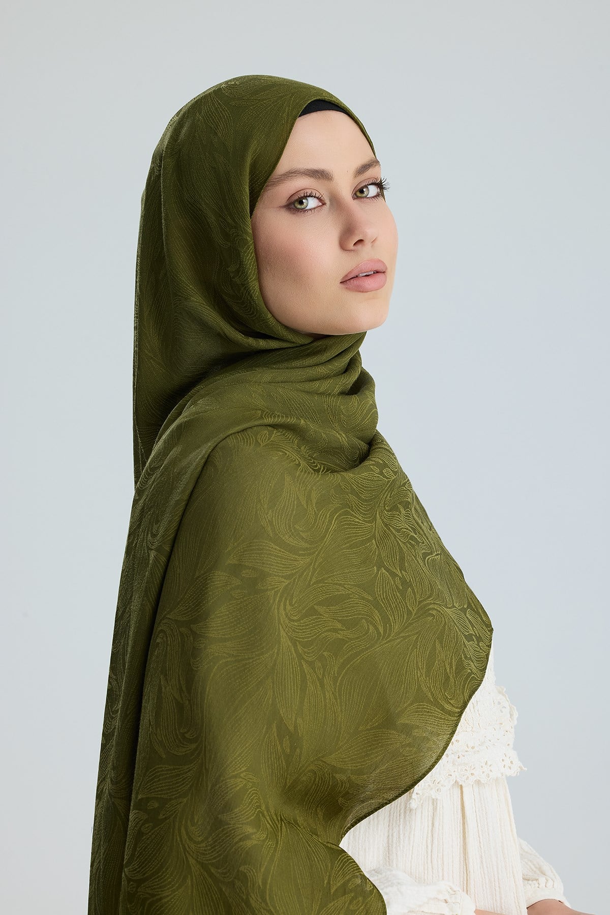 Lace of Leaves Collection- Laurel Green / Floş Pamuk Şal
