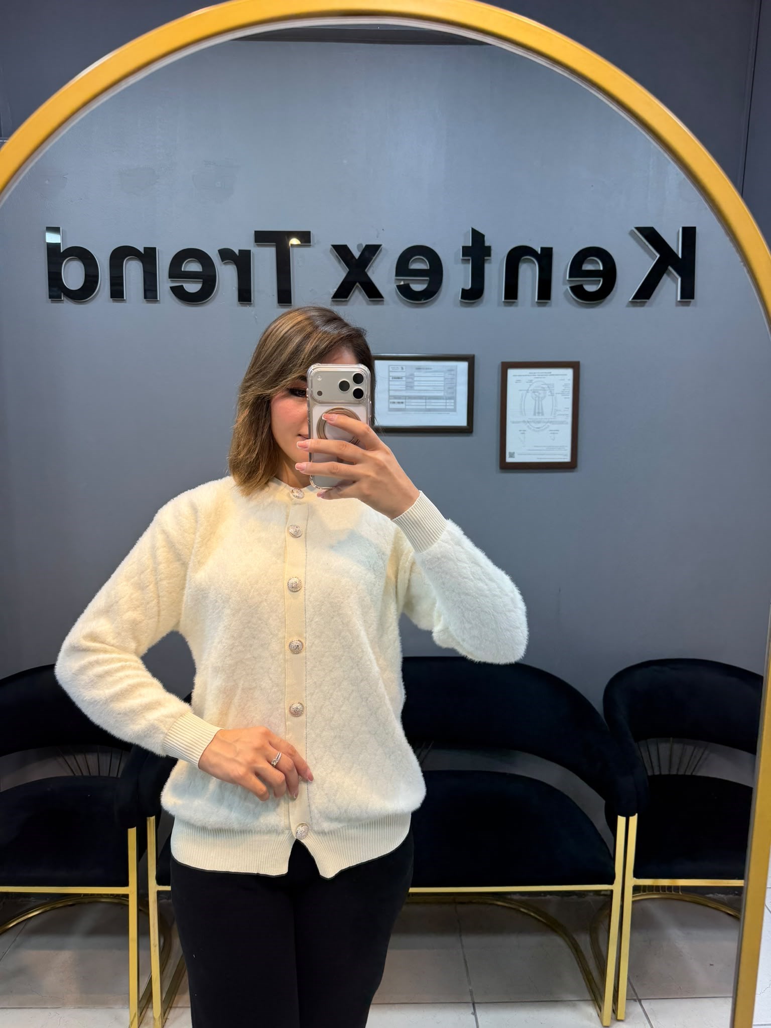 Triko angora cardigan hırka Krem renk 