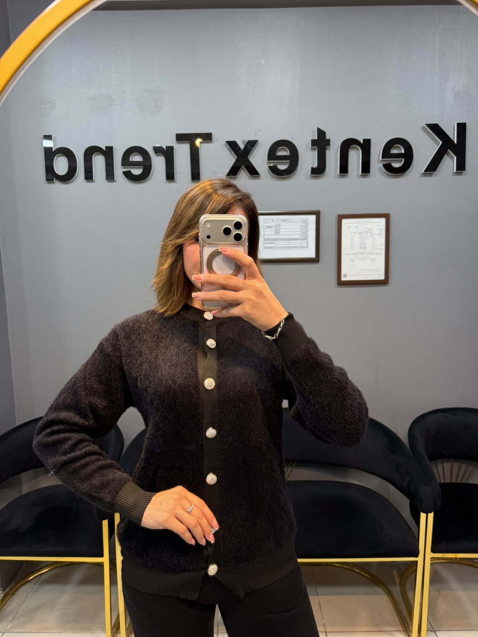 Triko angora cardigan hırka Siyah renk 