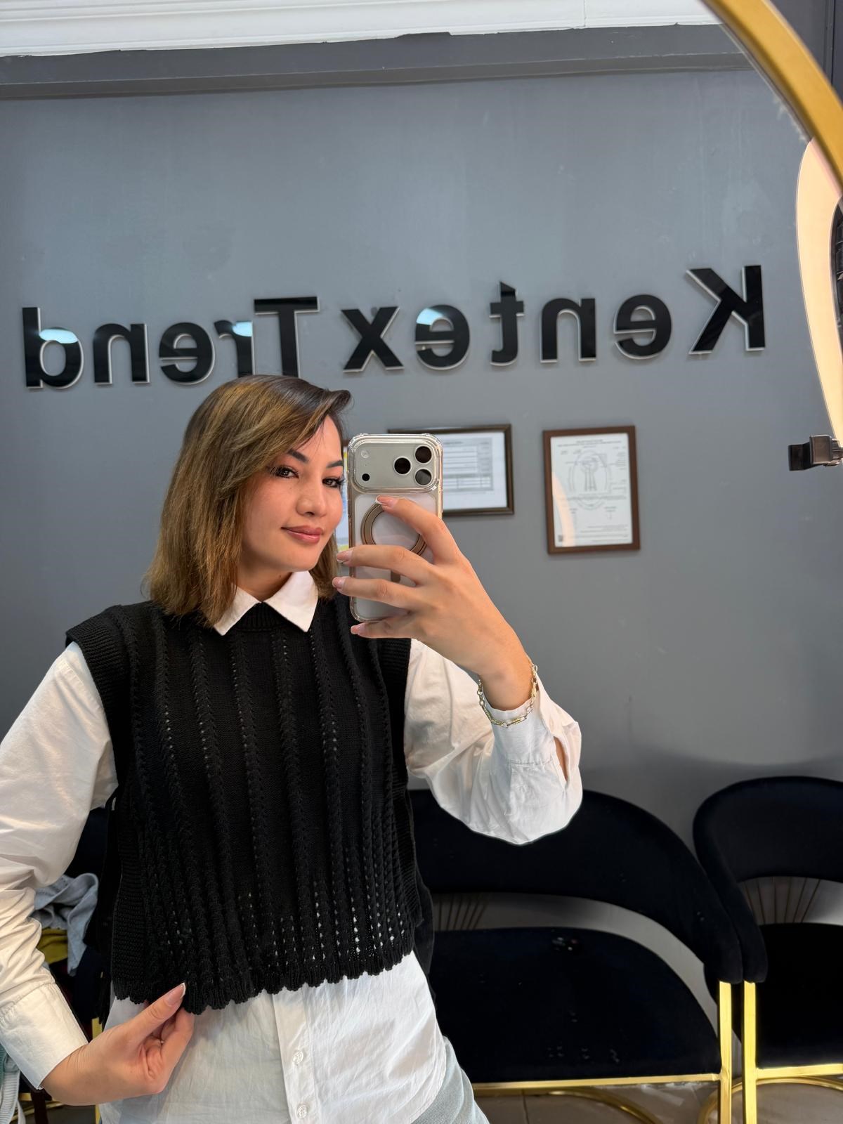 Triko yan bağcıklı  süveter saç örgü  desenli  Siyah renk 