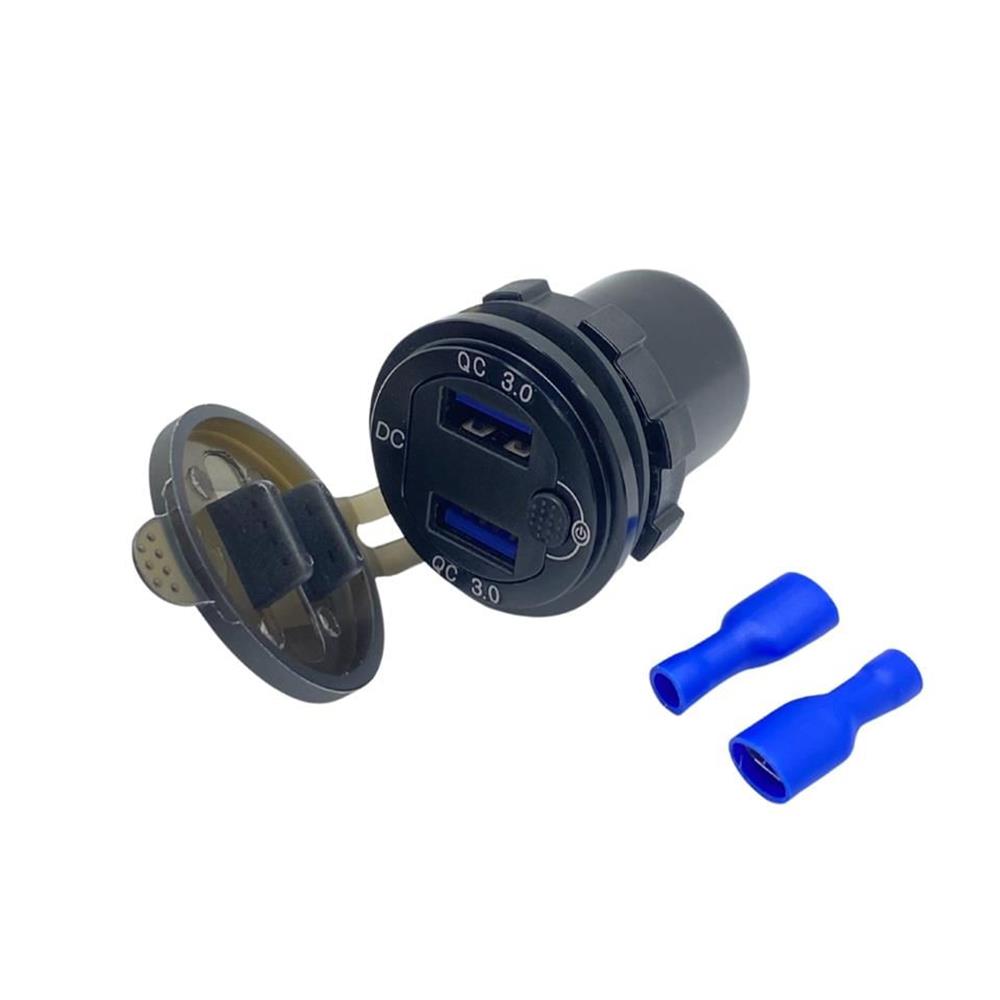 12V 24V DC USB QC3.0 Şarj Port Voltmetreli Anahtarlı Yuvarlak