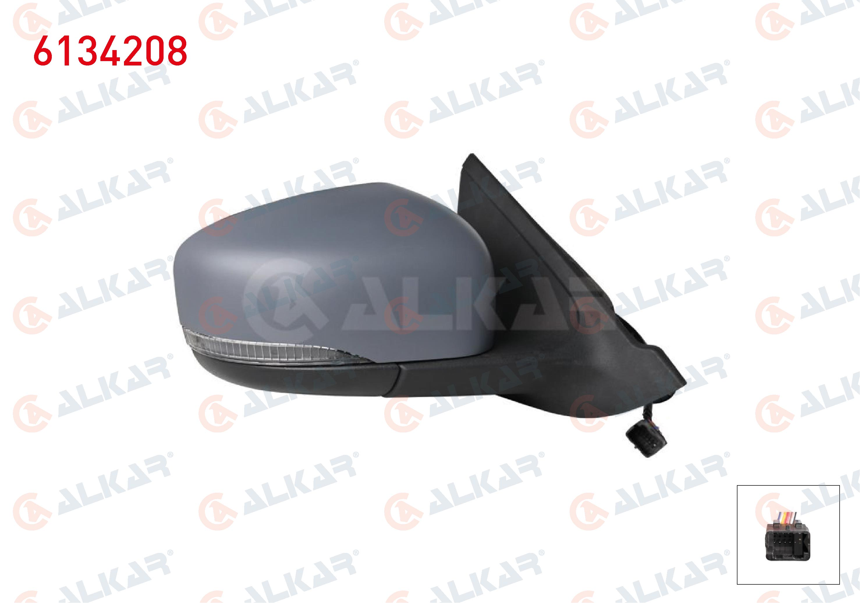 ALKAR 6134208 | Dış Dikiz Aynası Sağ Astarlı Elektrikli Sinyalli Sıcaklık Sensörlü 7 Pin Dacia Sprıng 2020 -