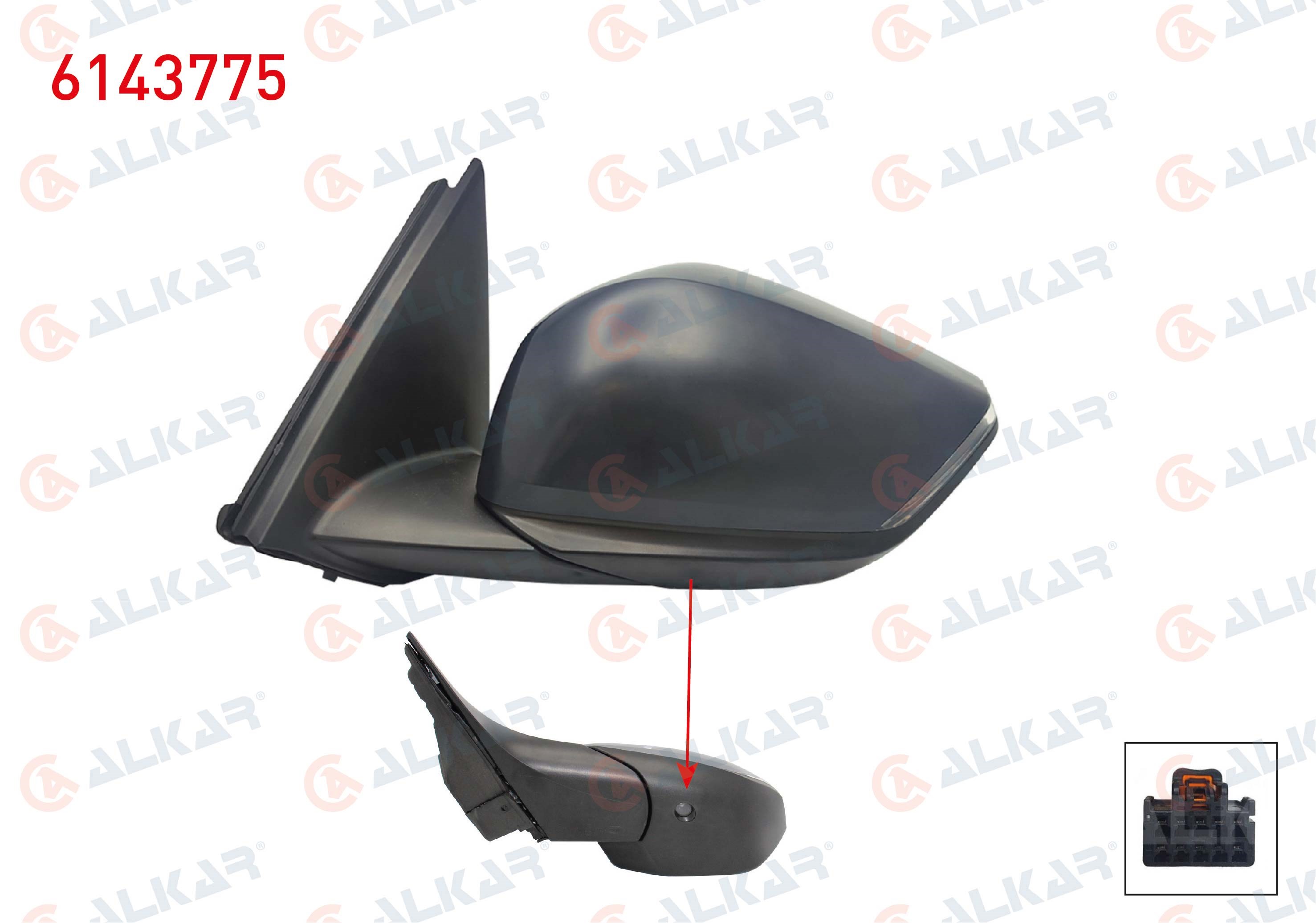 ALKAR 6143775 | Dış Dikiz Aynası Sol Elektrikli Isıtmalı Astarlı Otomatik Katlanır Sinyalli Alt Aydınlatmalı 10 Pin Citroen C4 III 2020 -