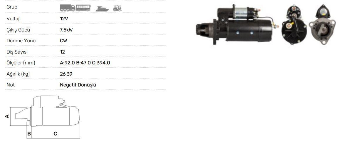 MARŞ MOTORU 12V-7.5kW-12DİŞ 42MT DEV FATIH - JOHNDEERE 6650,6750,6850,9200,9220,9320,9320T,...