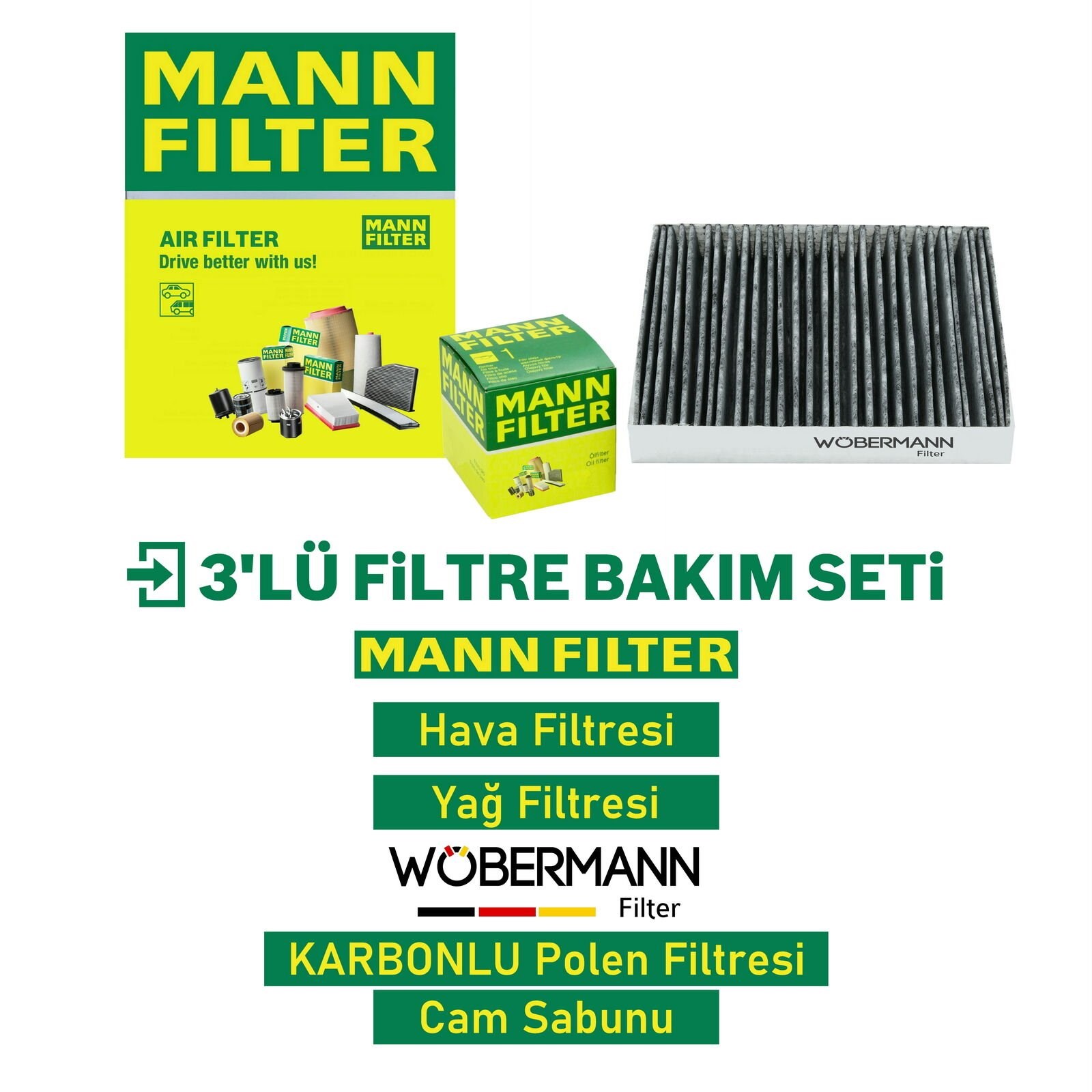 Wöbermann+Mann Ford Transit Courier 1.5 1.6 Tdci Filtre Bakım Seti 2014-2018 3KP