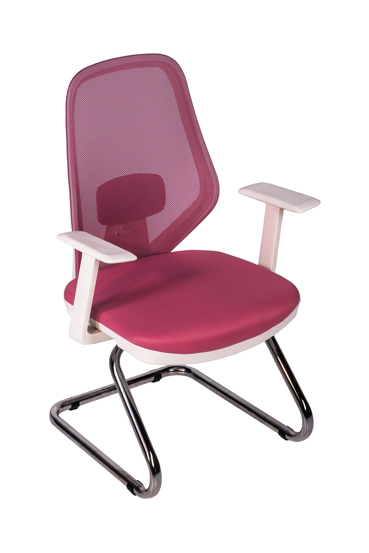 Ofisbazaar Dali Beyaz Fileli Misafir Koltuğu | Ergonomik Toplantı ve Bekleme Koltuğu Pembe
