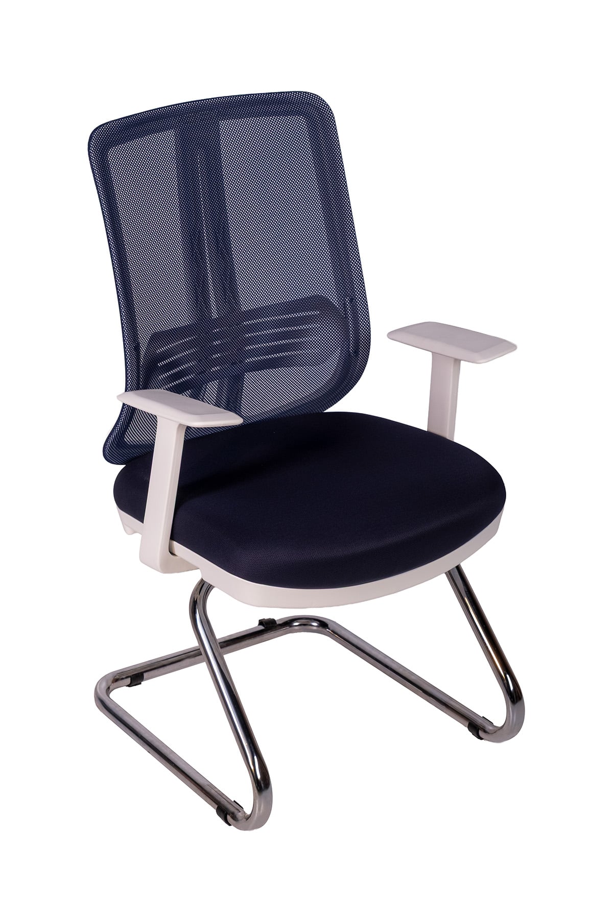 Ofisbazaar UP Beyaz Fileli Misafir Koltuğu | Ergonomik Toplantı ve Bekleme Koltuğu Lacivert