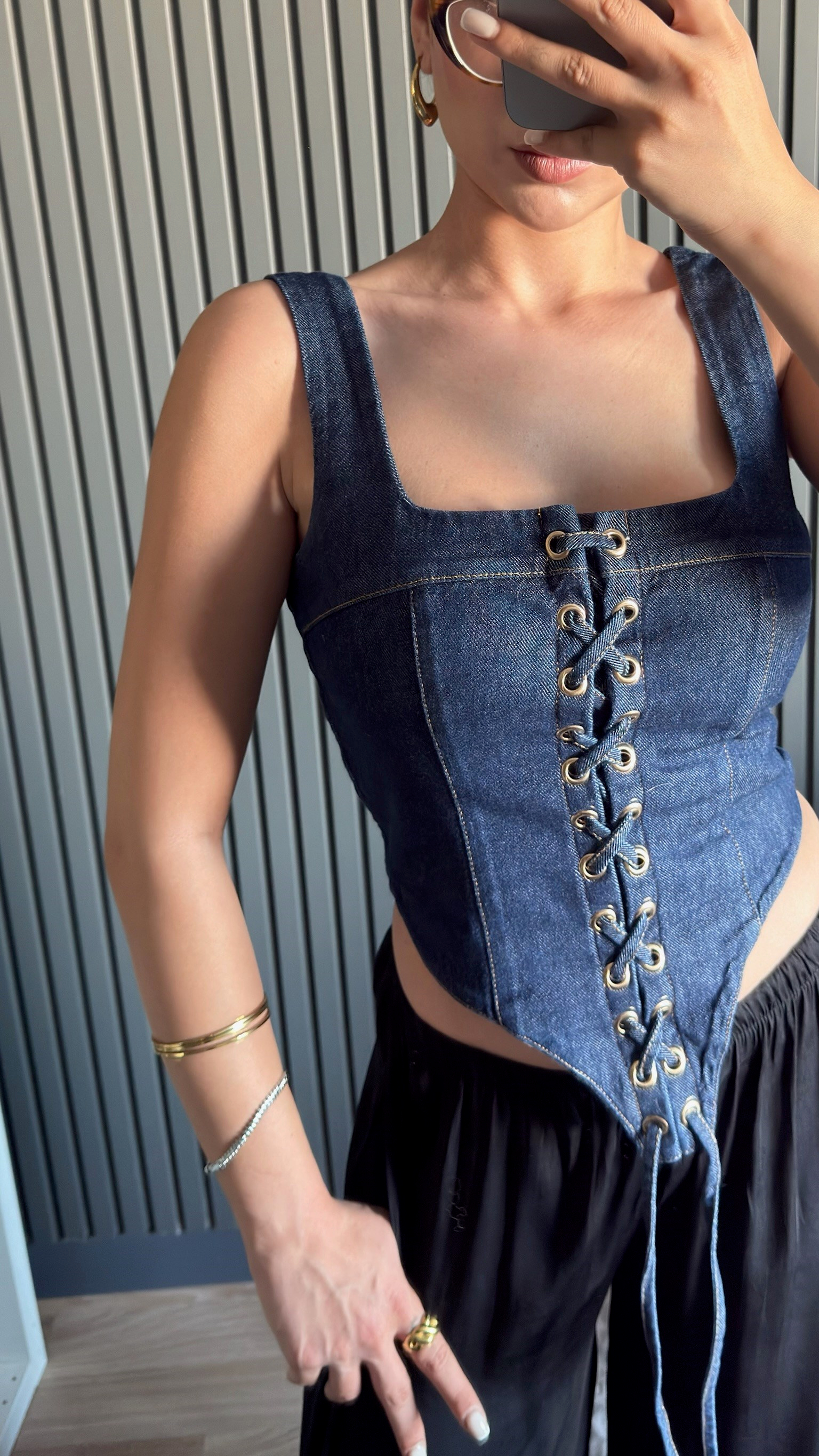 Denim Kuş Gözü Korse