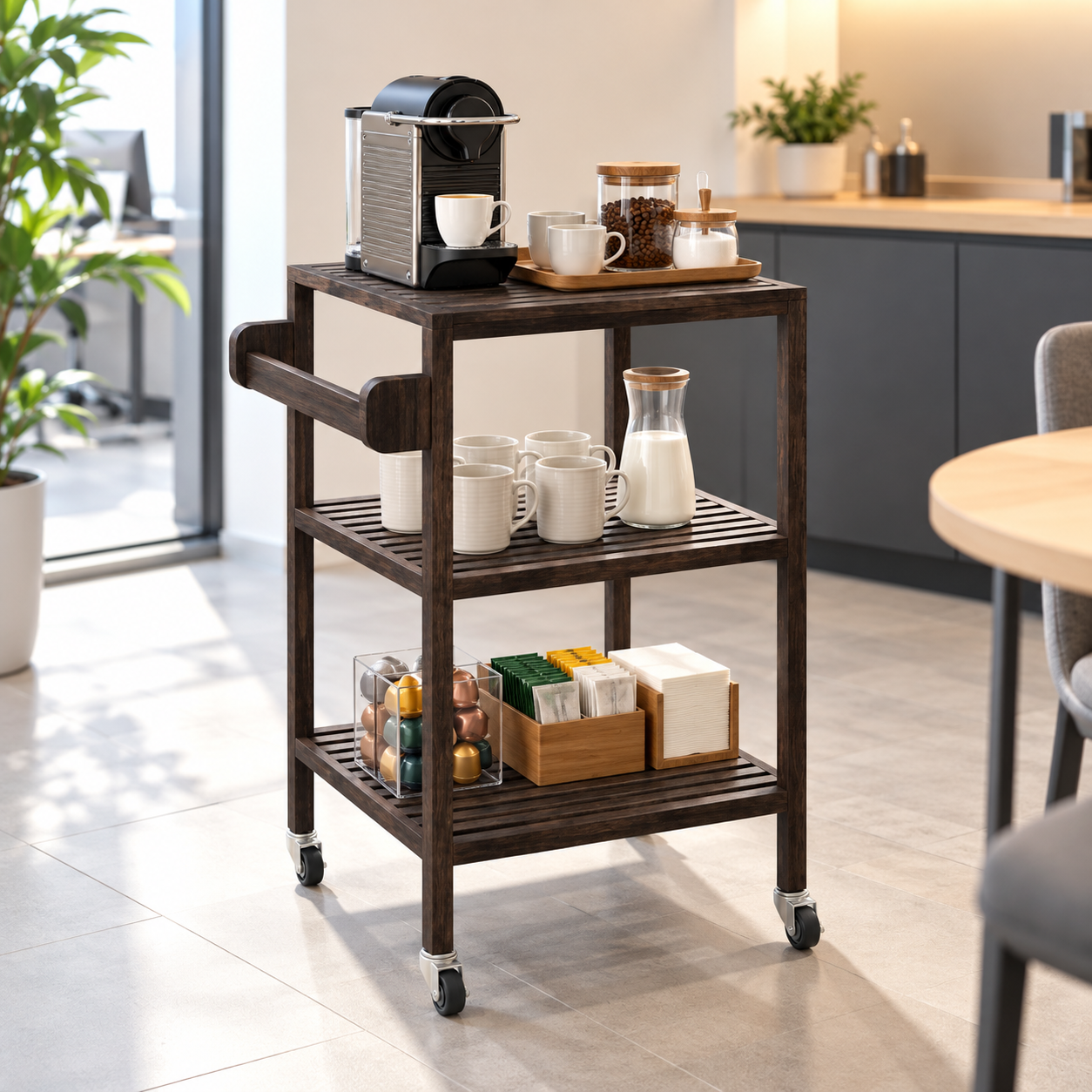 Ahşap Servis Arabası,520x520x850 mm, Espresso