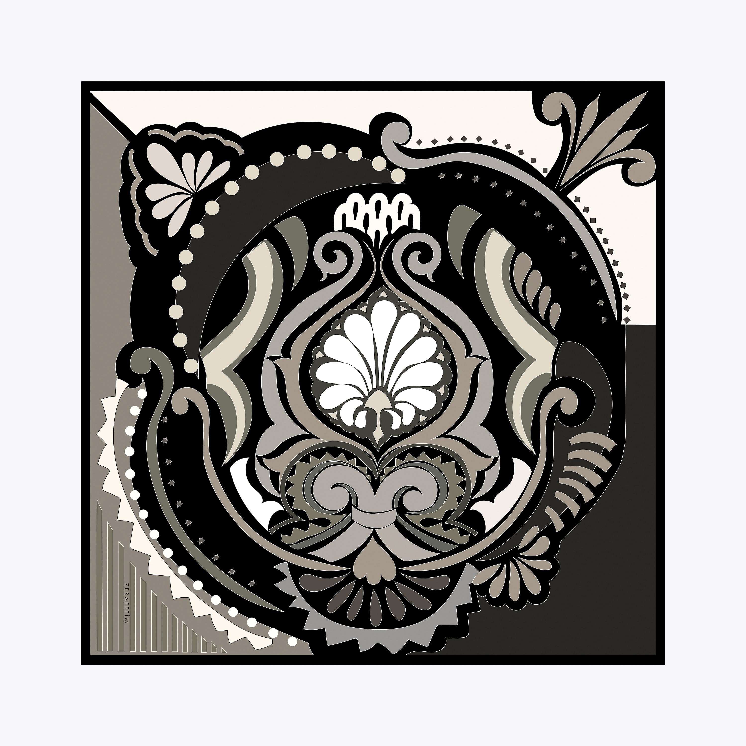 Damask Desen İpek Twill Eşarp