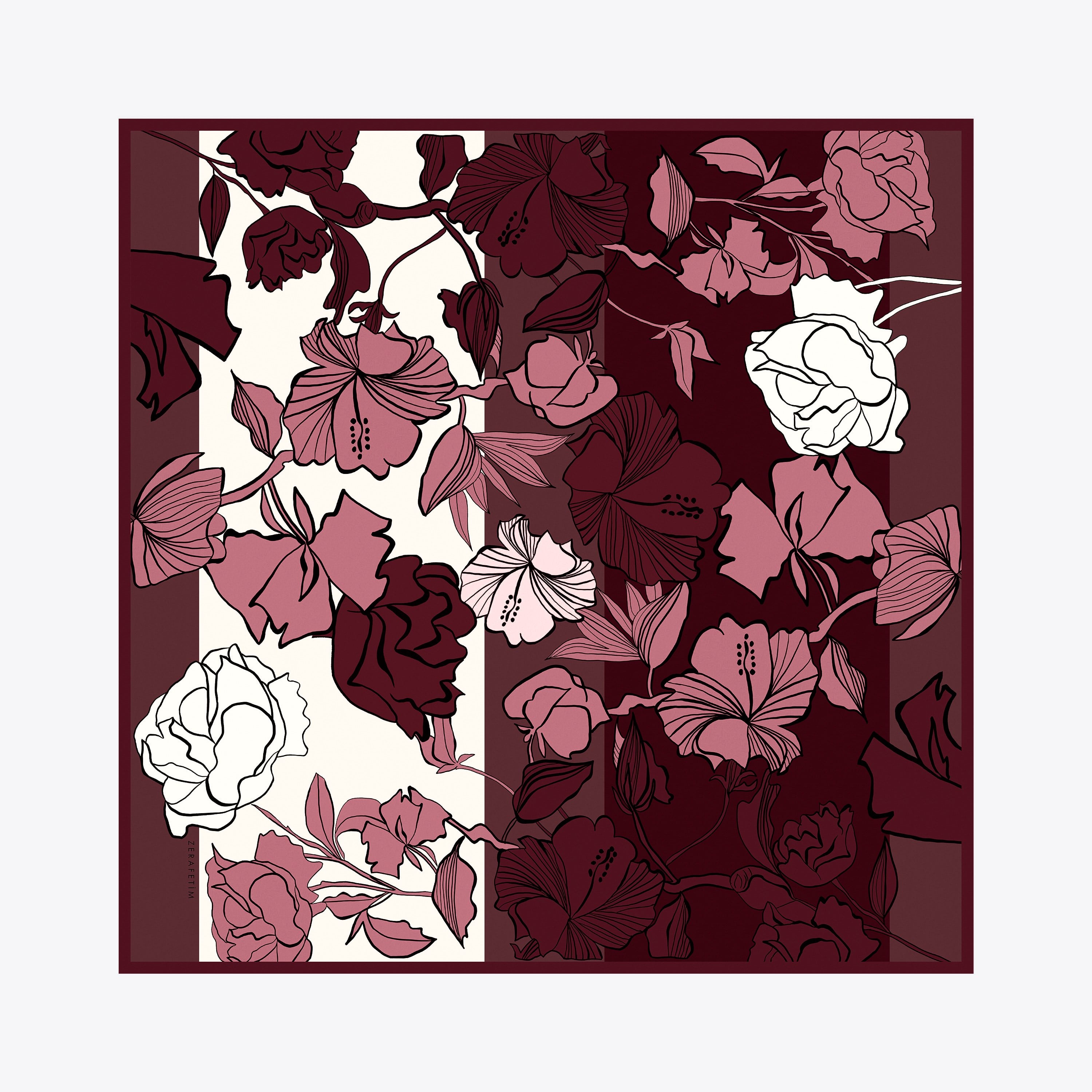 Flora Desen İpek Twill Eşarp