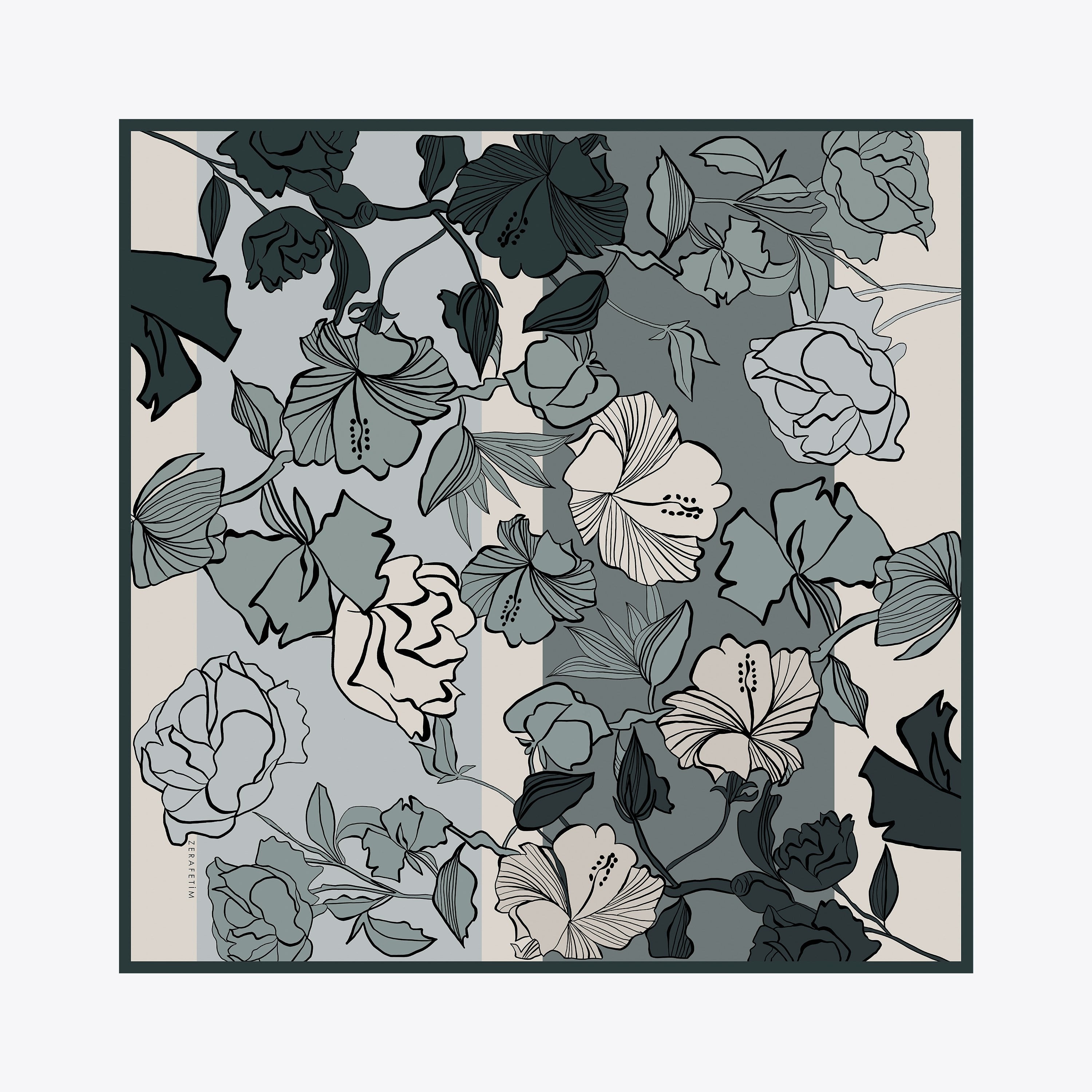 Flora Desen İpek Twill Eşarp