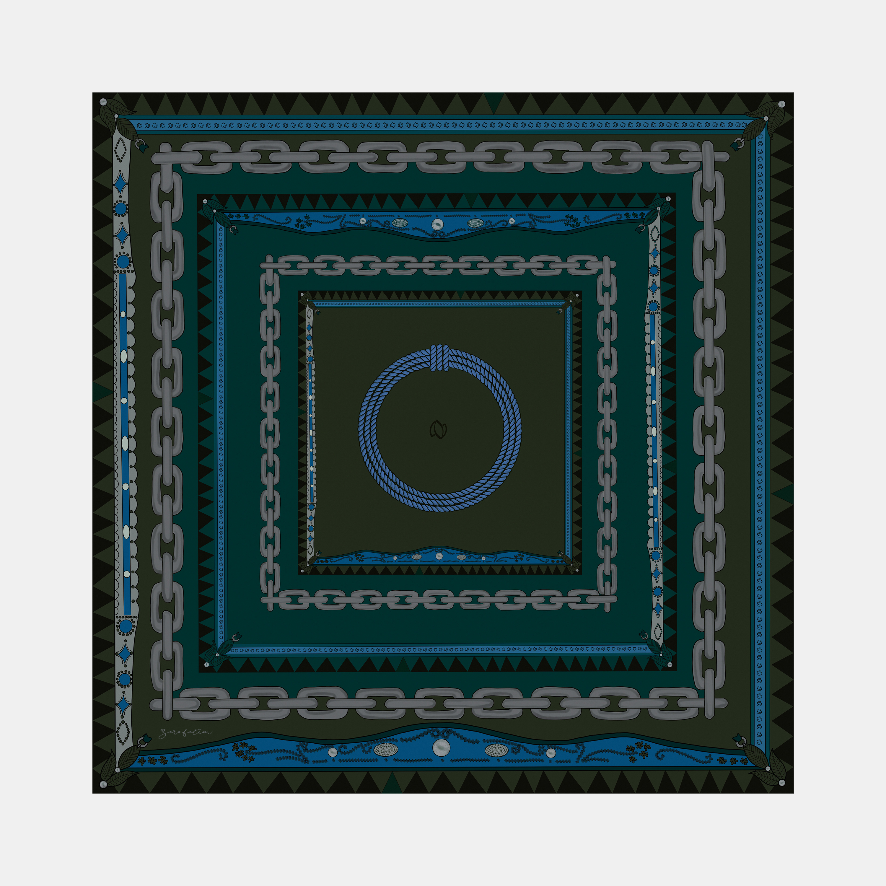 Otantik Desen İpek Twill Eşarp