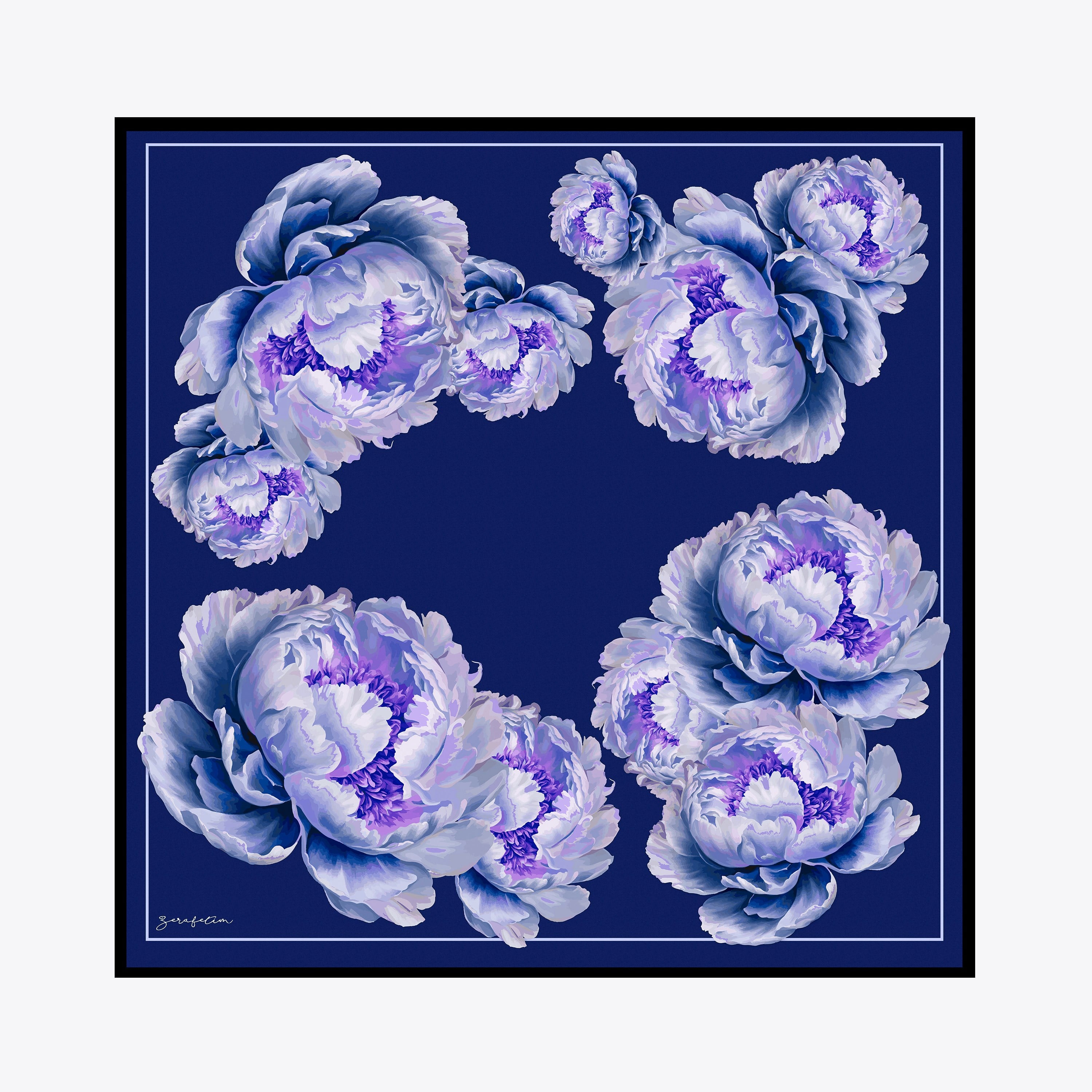 Peony Desen İpek Twill Eşarp
