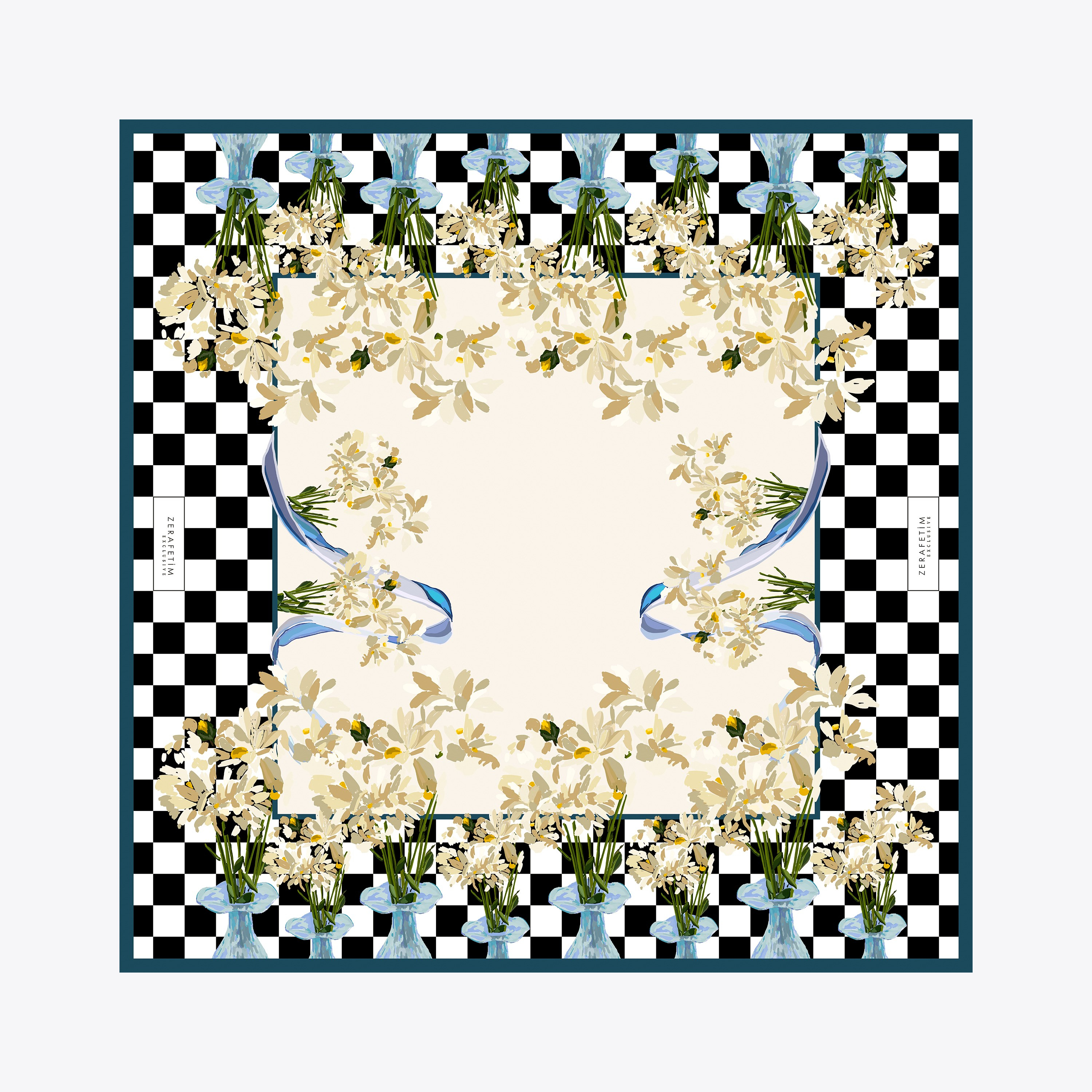 Vase Desen Exclusive İpek Twill Eşarp