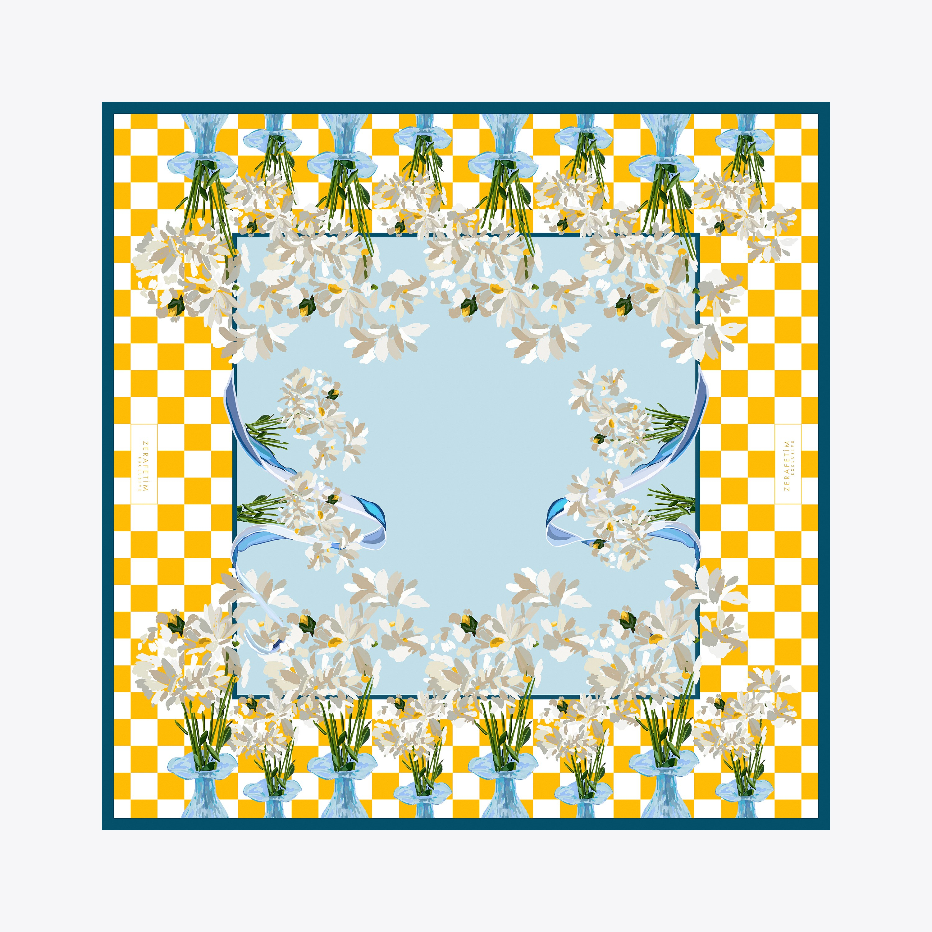 Vase Desen Exclusive İpek Twill Eşarp