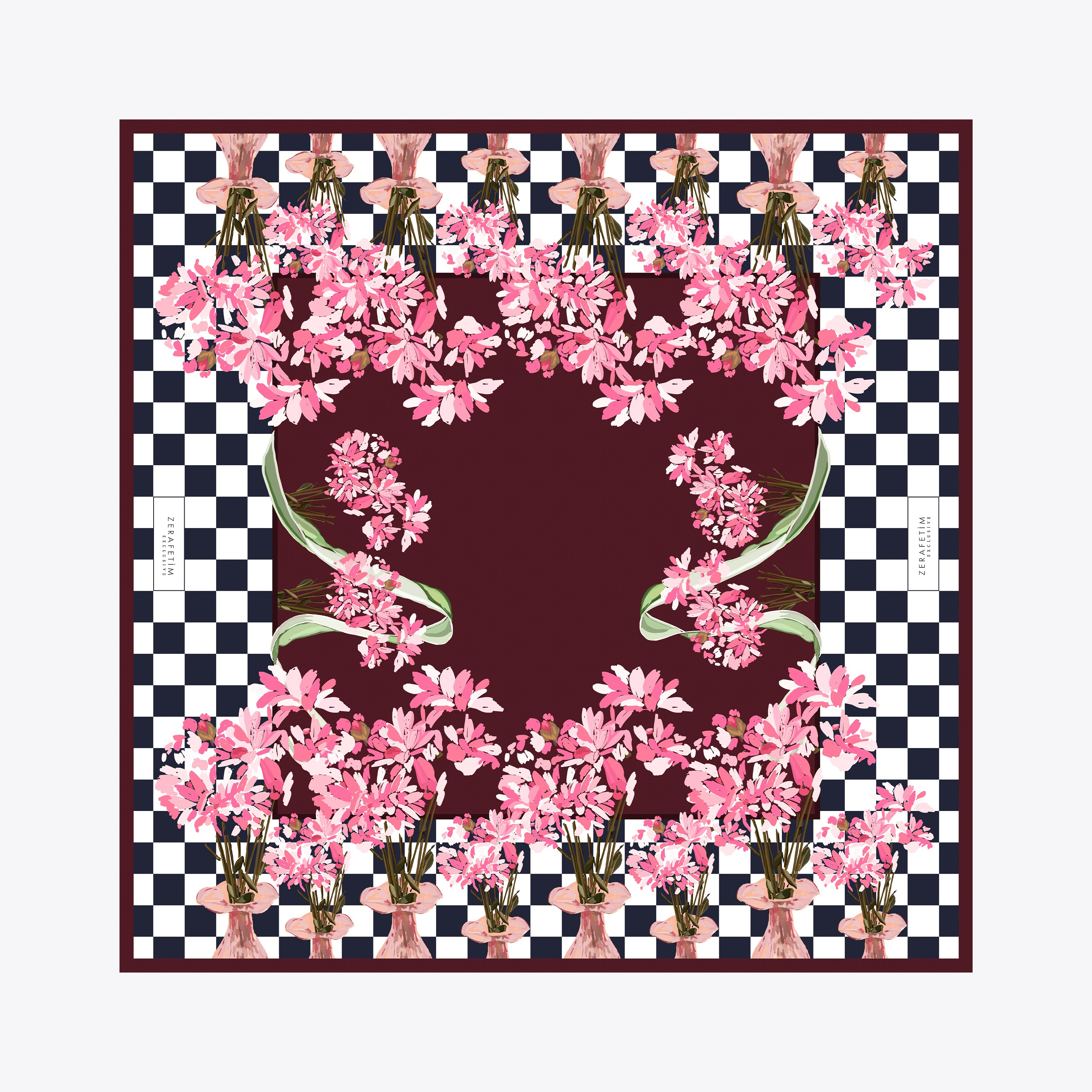 Vase Desen Exclusive İpek Twill Eşarp
