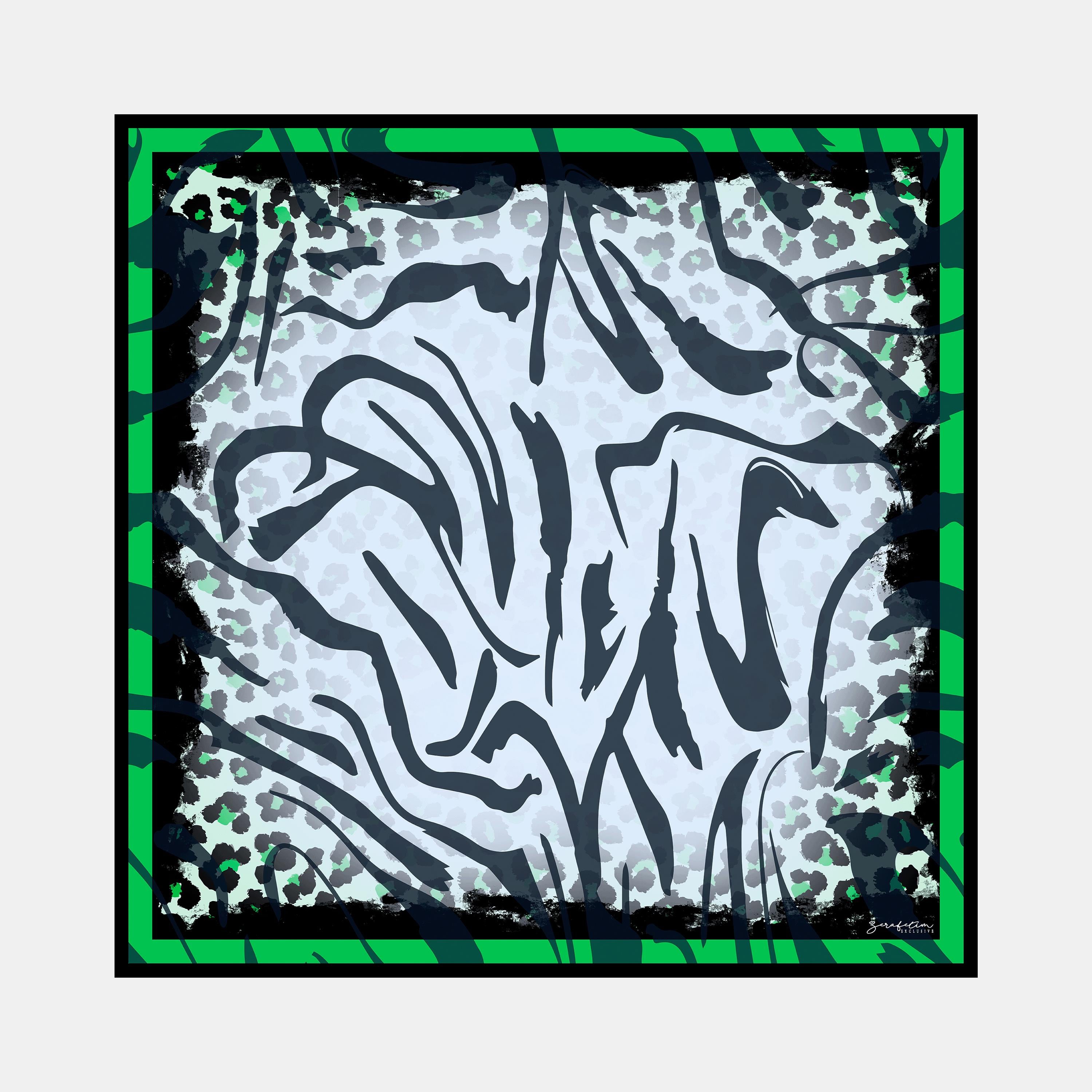 Zebra Desen İpek Twill Eşarp