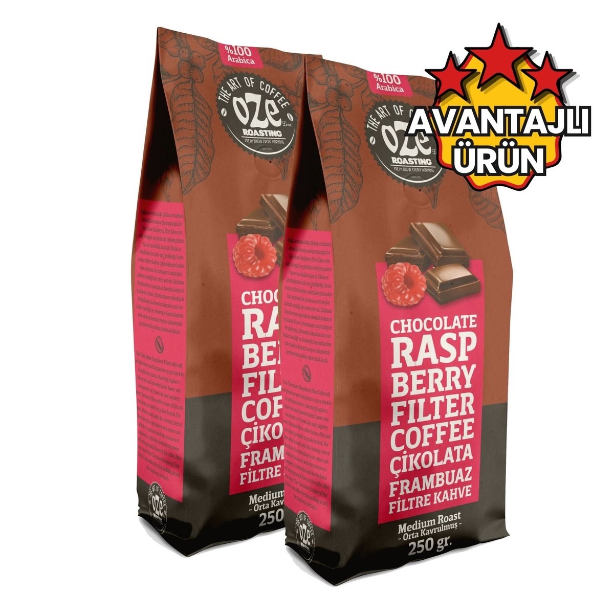 Çikolata Frambuaz Aromalı Filtre Kahve 2 x 250 g-Aromalı Filtre Kahveler