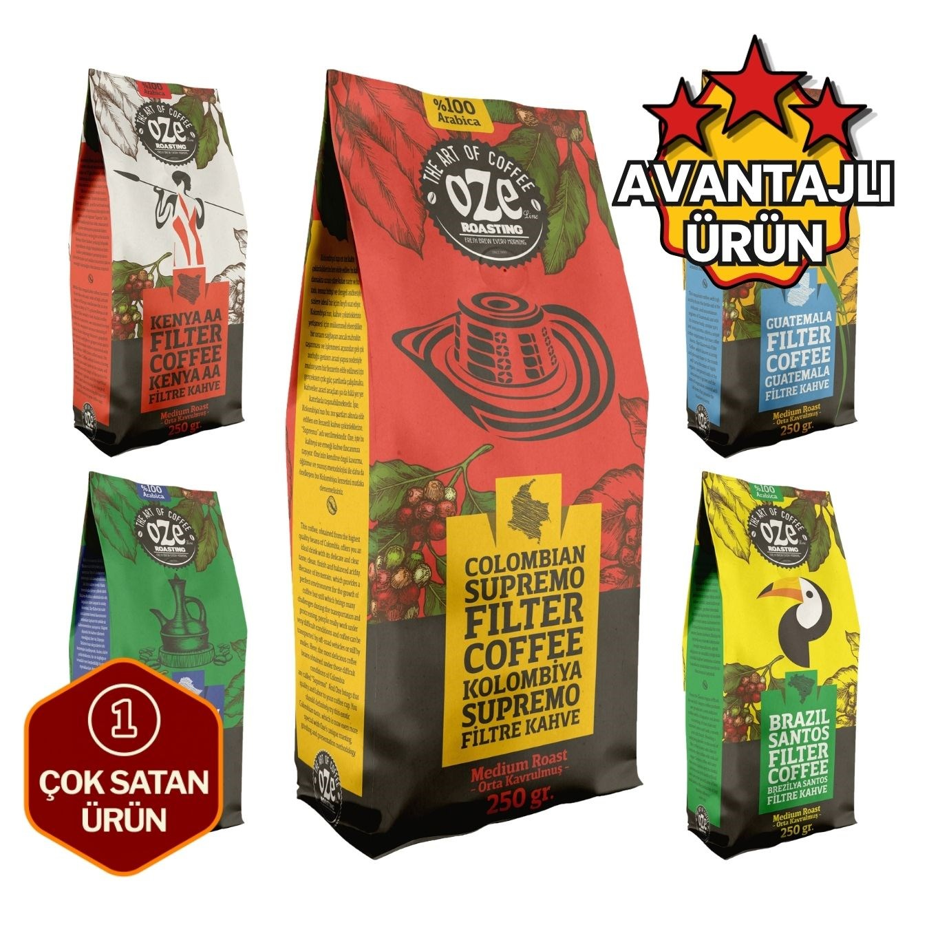 Dünya Kahveleri Tanışma Seti 5 x 250 g-Yöresel Kahveler