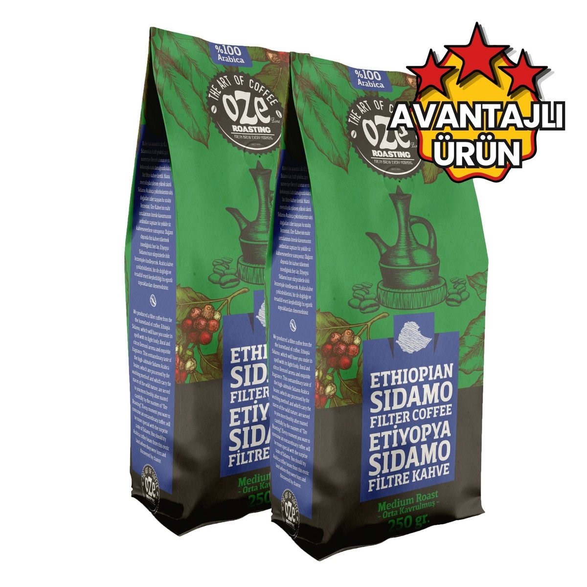 Ethiopian Sidamo Filtre Kahve 2 x 250 g-Yöresel Kahveler