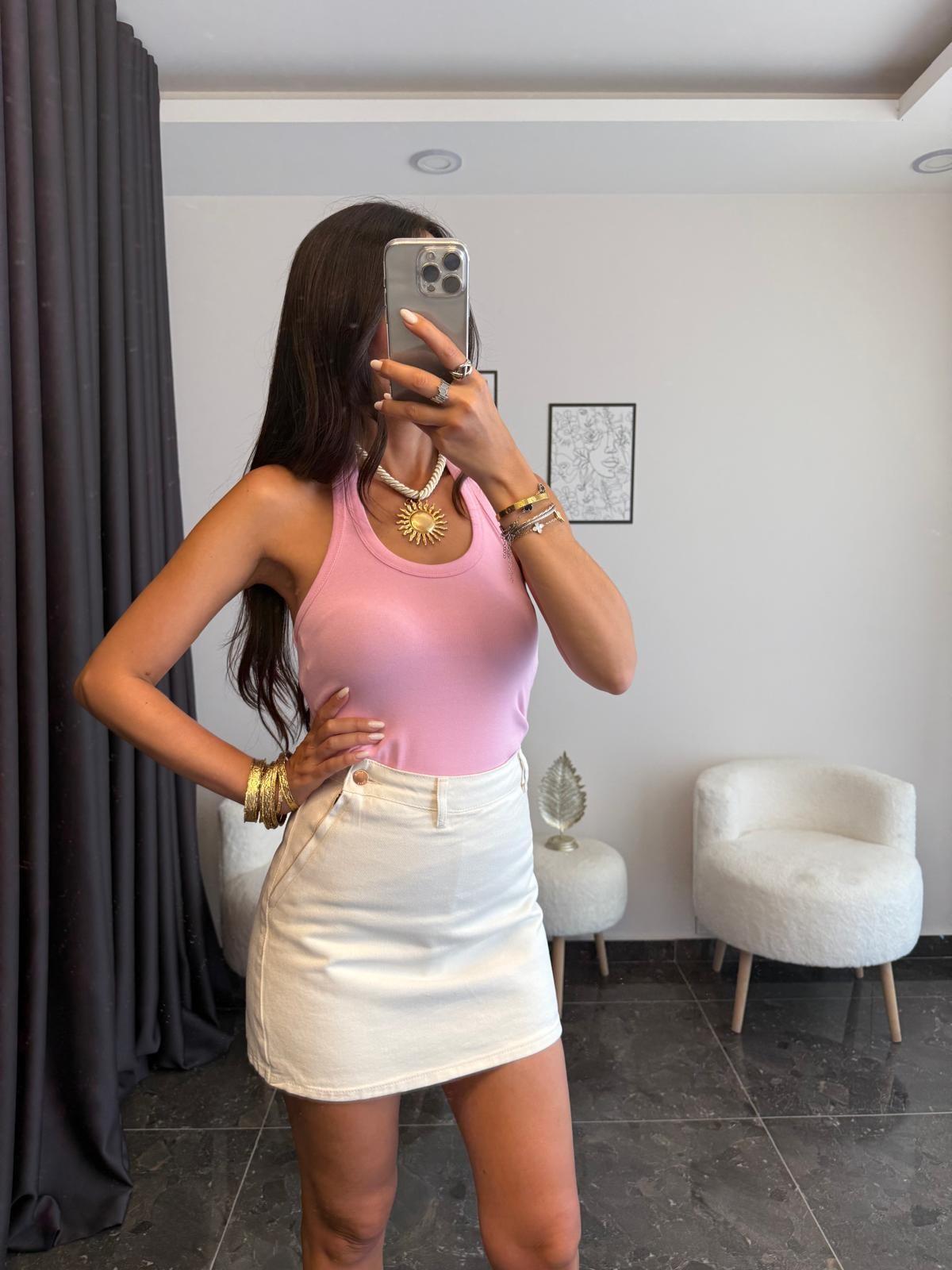 Halter Yaka Basic Bluz - Pembe