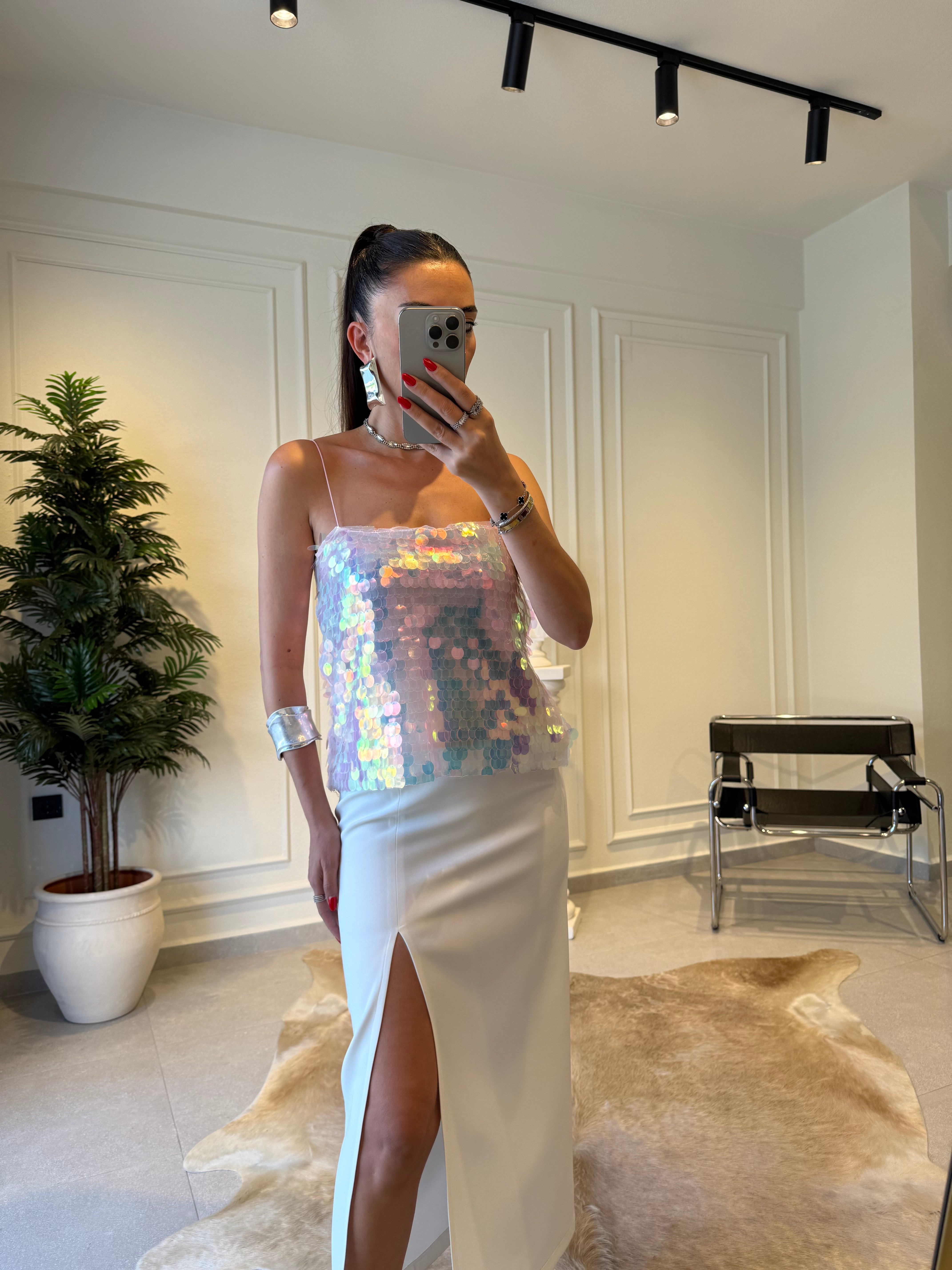 Pembe İp Askılı Payetli Bluz