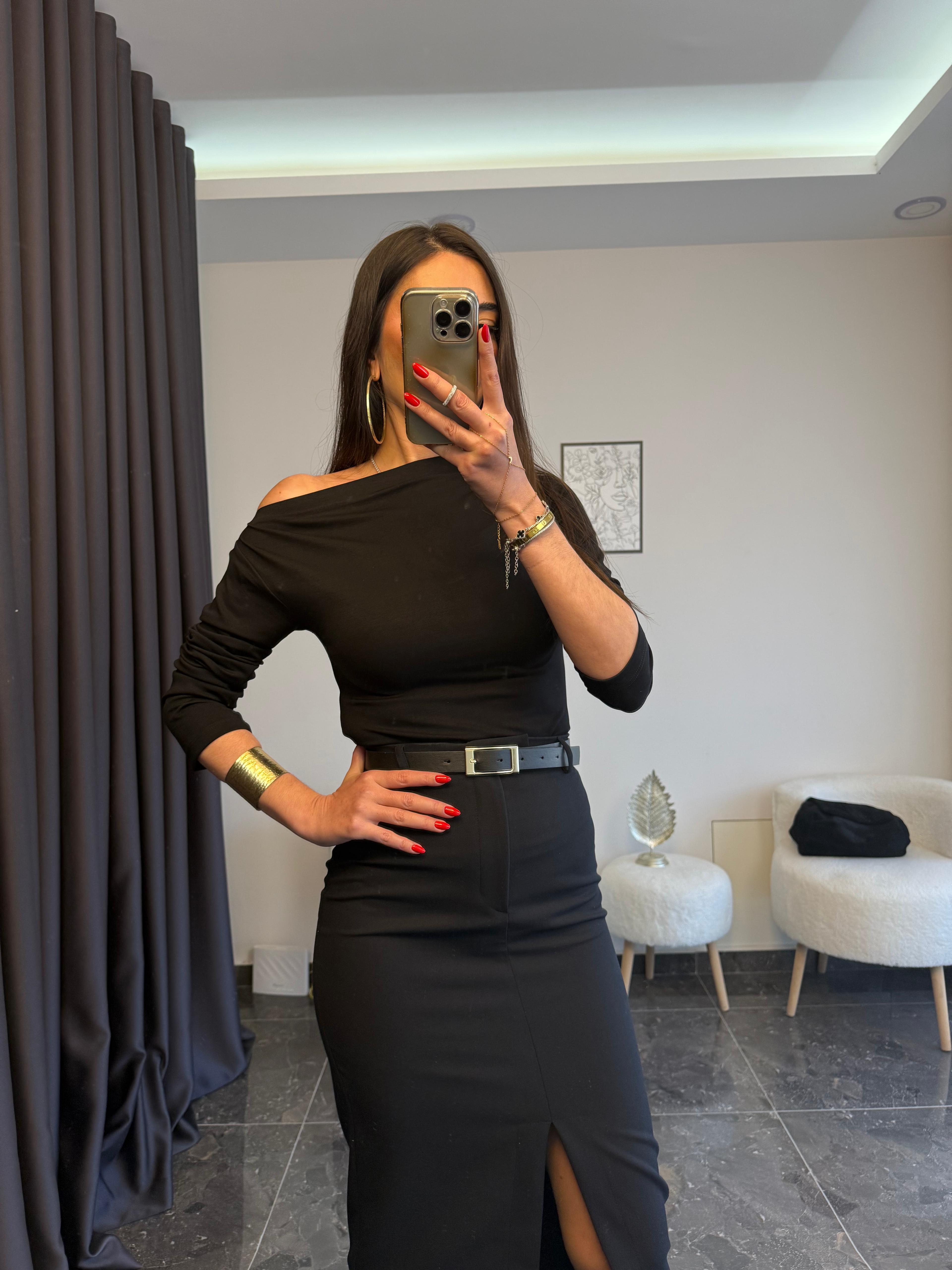 PREMIUM KUMAŞ ÇAPRAZ YAKALI SİYAH BLUZ