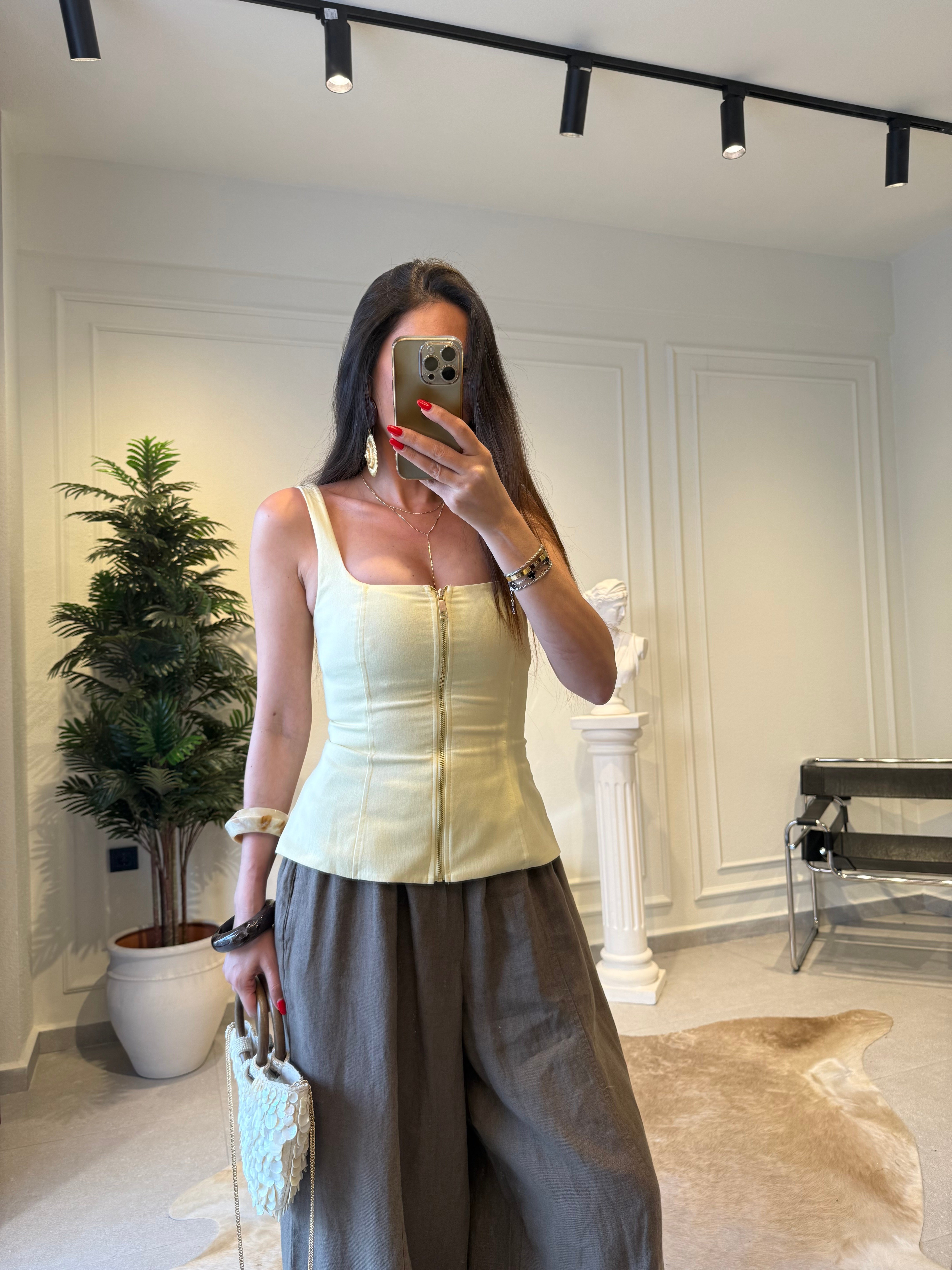 Soft Sarı Fermuarlı Bluz 