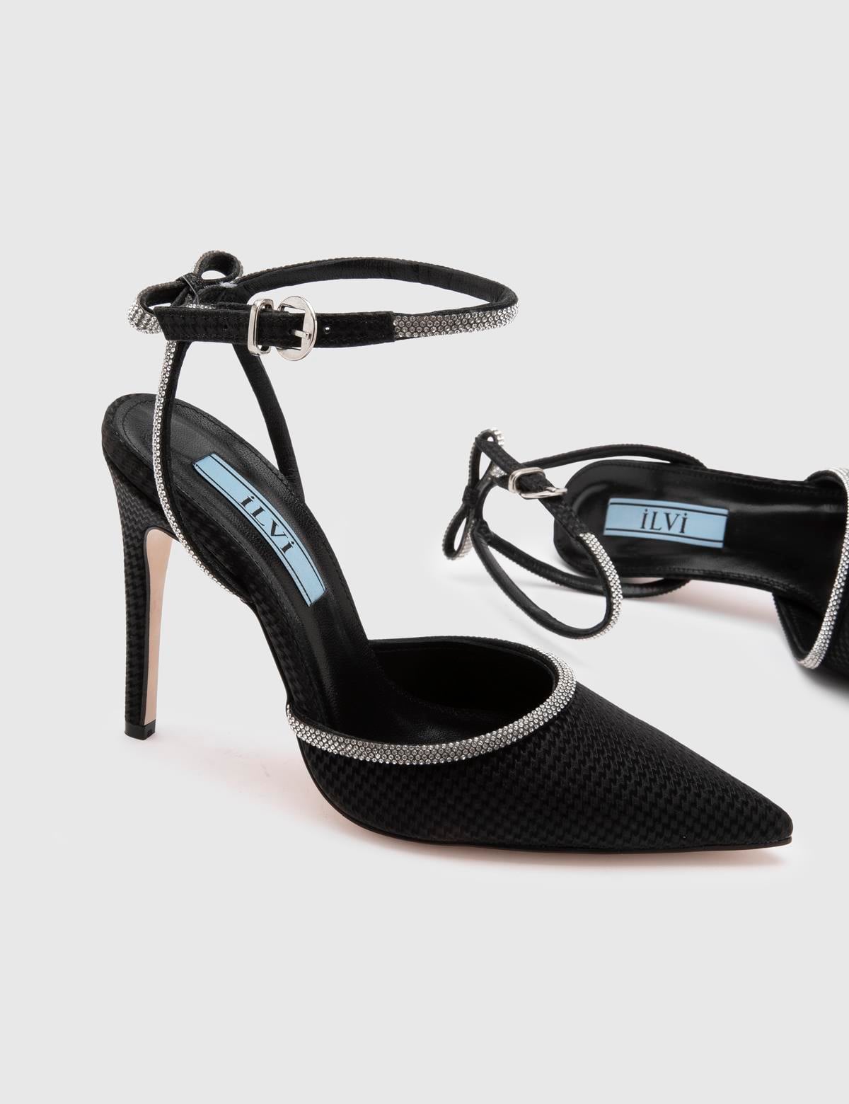 Ainsley Black Leather Women's Heeled Sandal