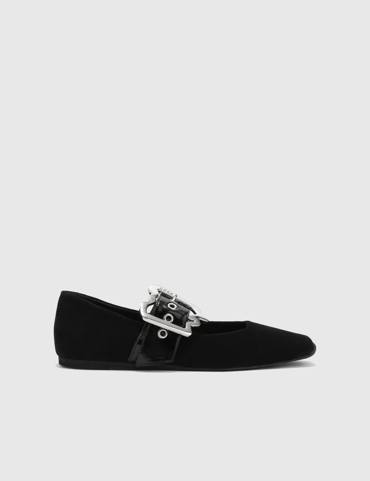 Allecra Black Suede Leather Women's Ballerina