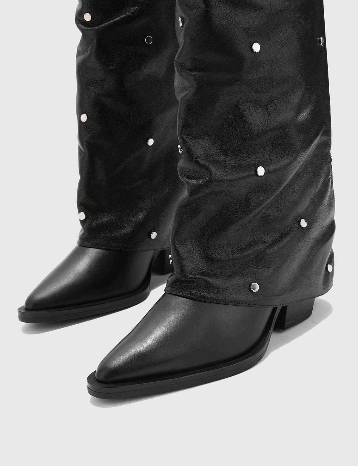Alvise Black Leather Women's Heeled High Boot