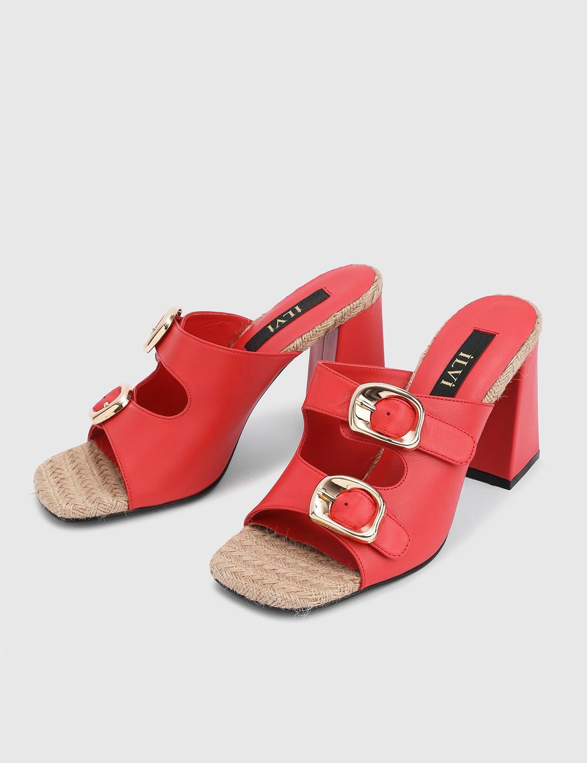 Anett Red Leather Women's Heeled Slide
