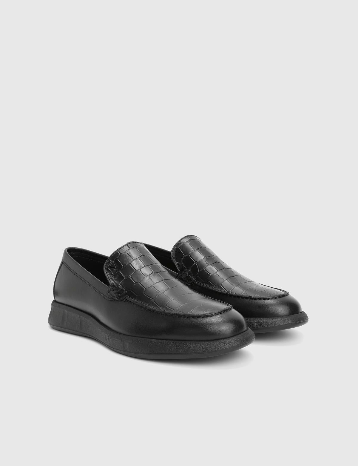 Angelo Black Crocodile Leather Men's Loafer