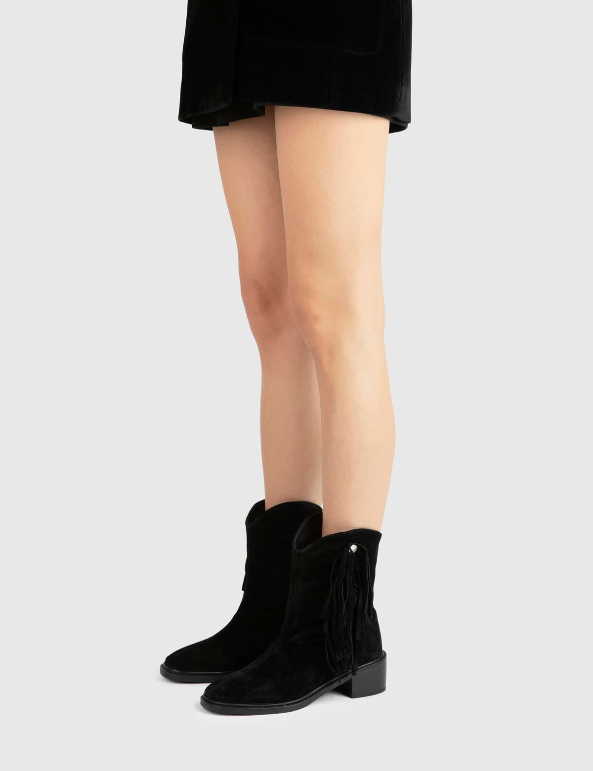 Ankie Black Suede Leather Women's Heeled Boot