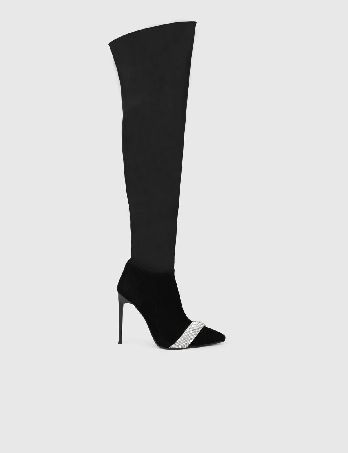 Ansgar Black Suede Leather Women's Heeled High Boot