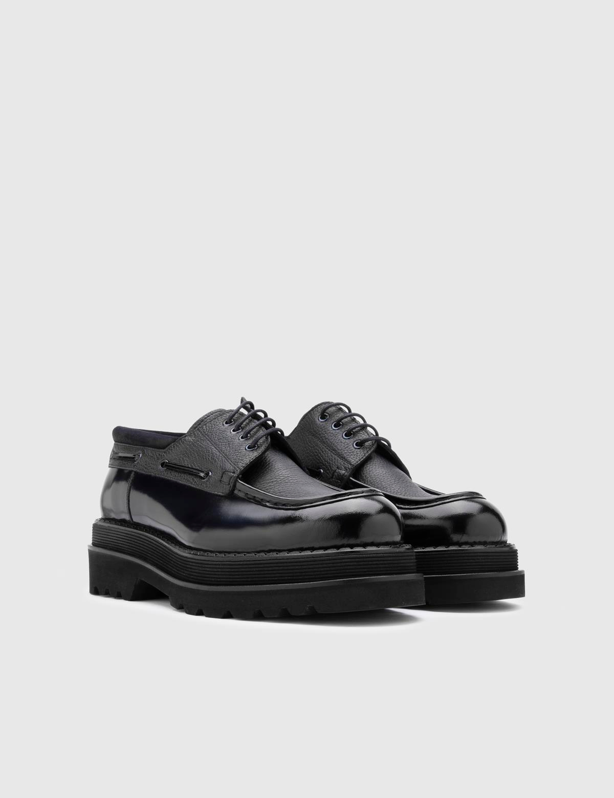 Anti Navy Blue Florentic Leather-Deer Leather Men's Oxford