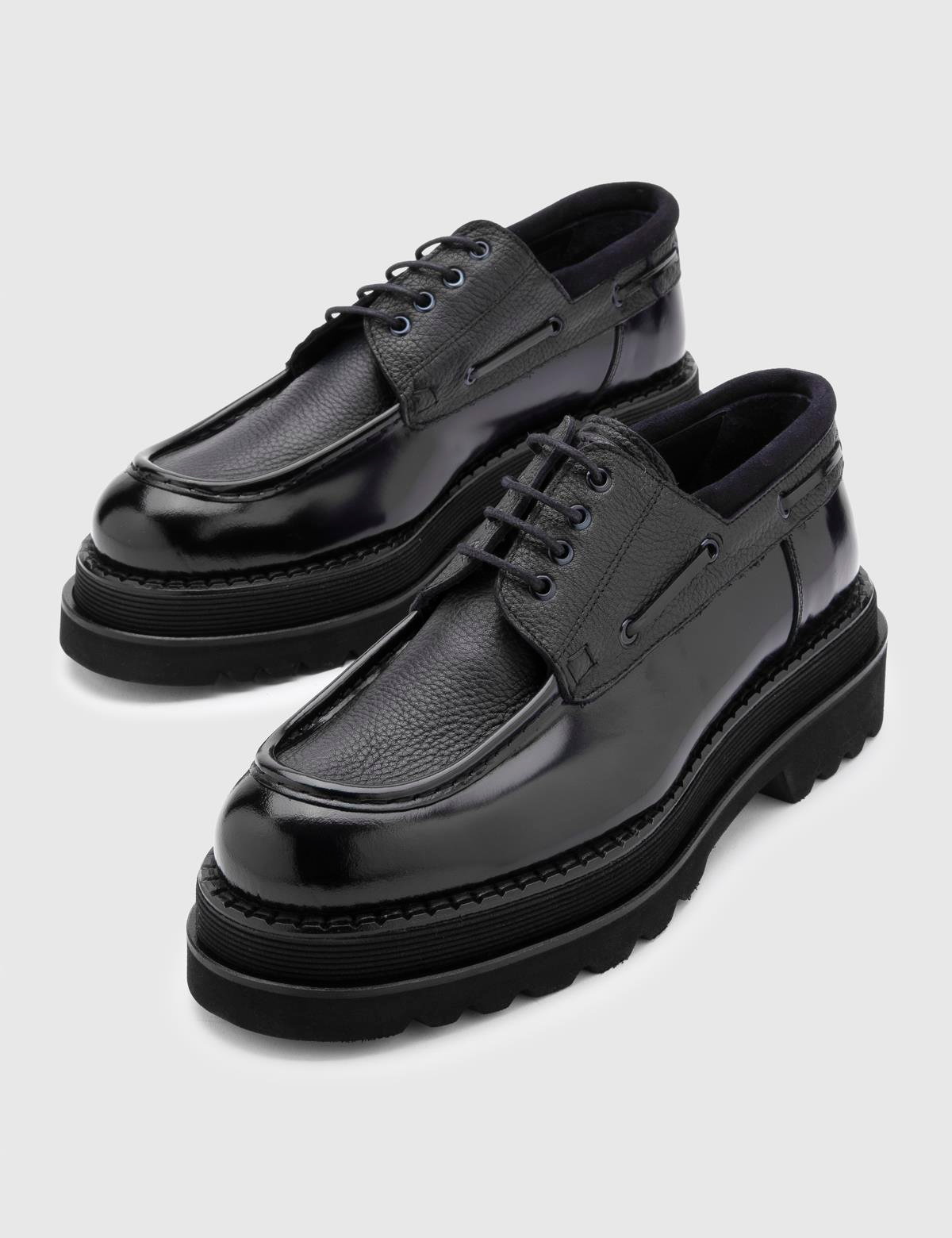 Anti Navy Blue Florentic Leather-Deer Leather Men's Oxford