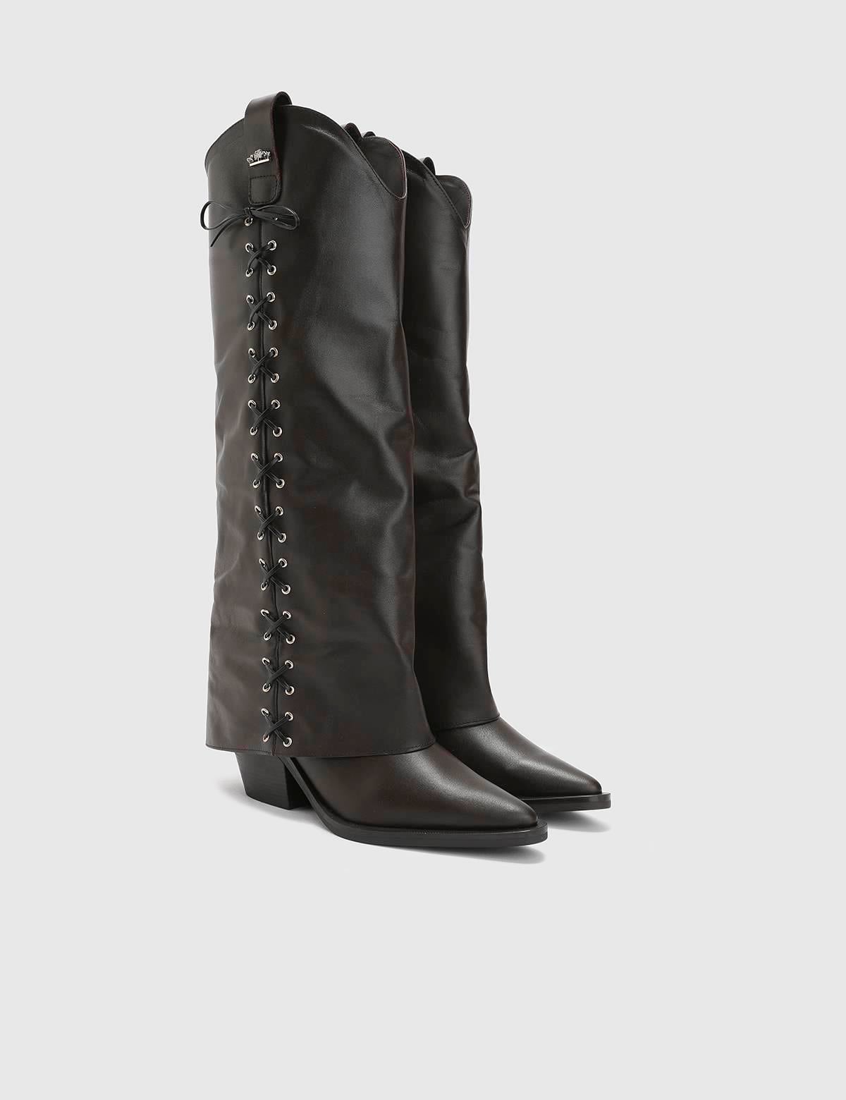 Aradia Brown Leather Women's Heeled High Boot