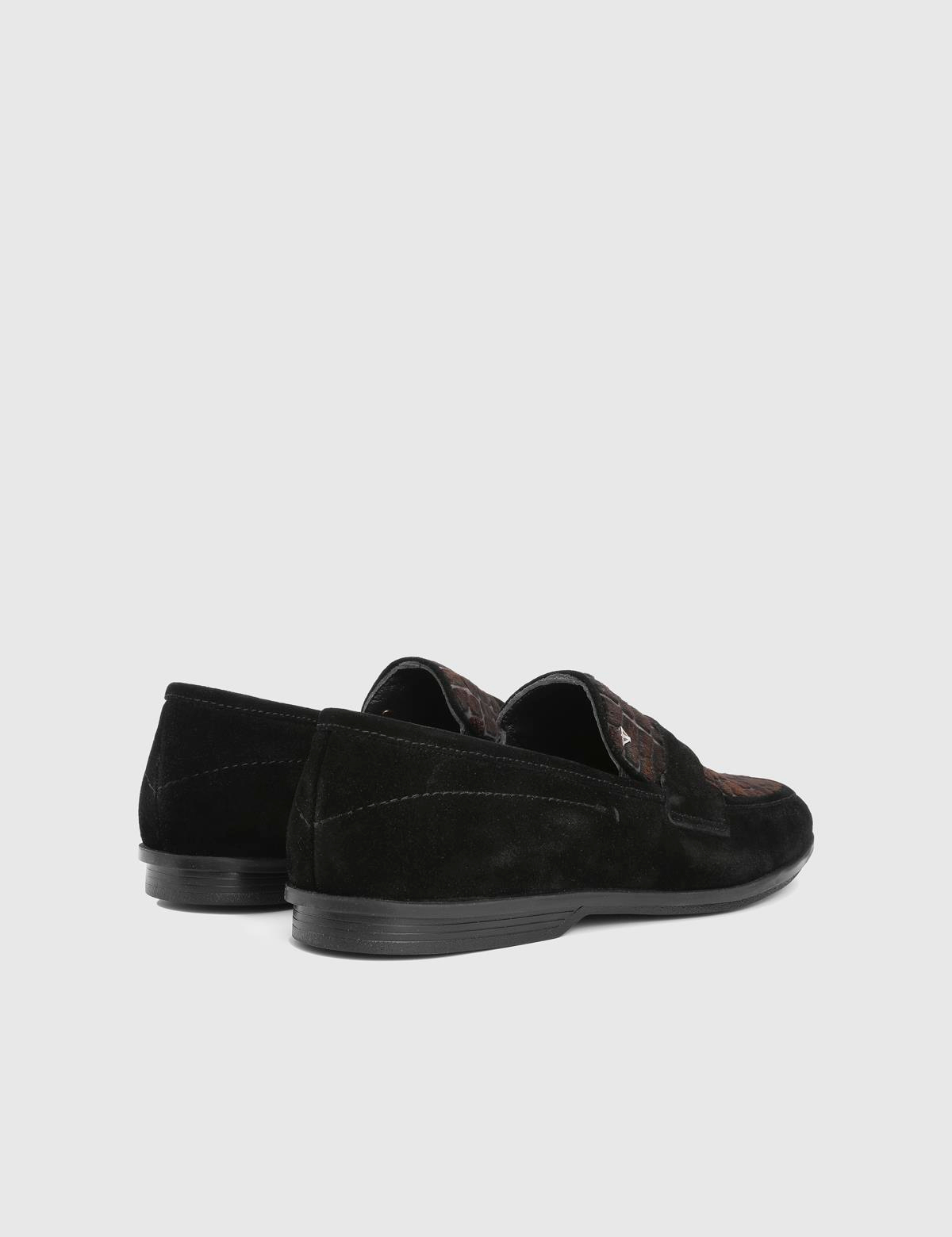 Argus Black Suede Leather Foal Fur Men's Loafer
